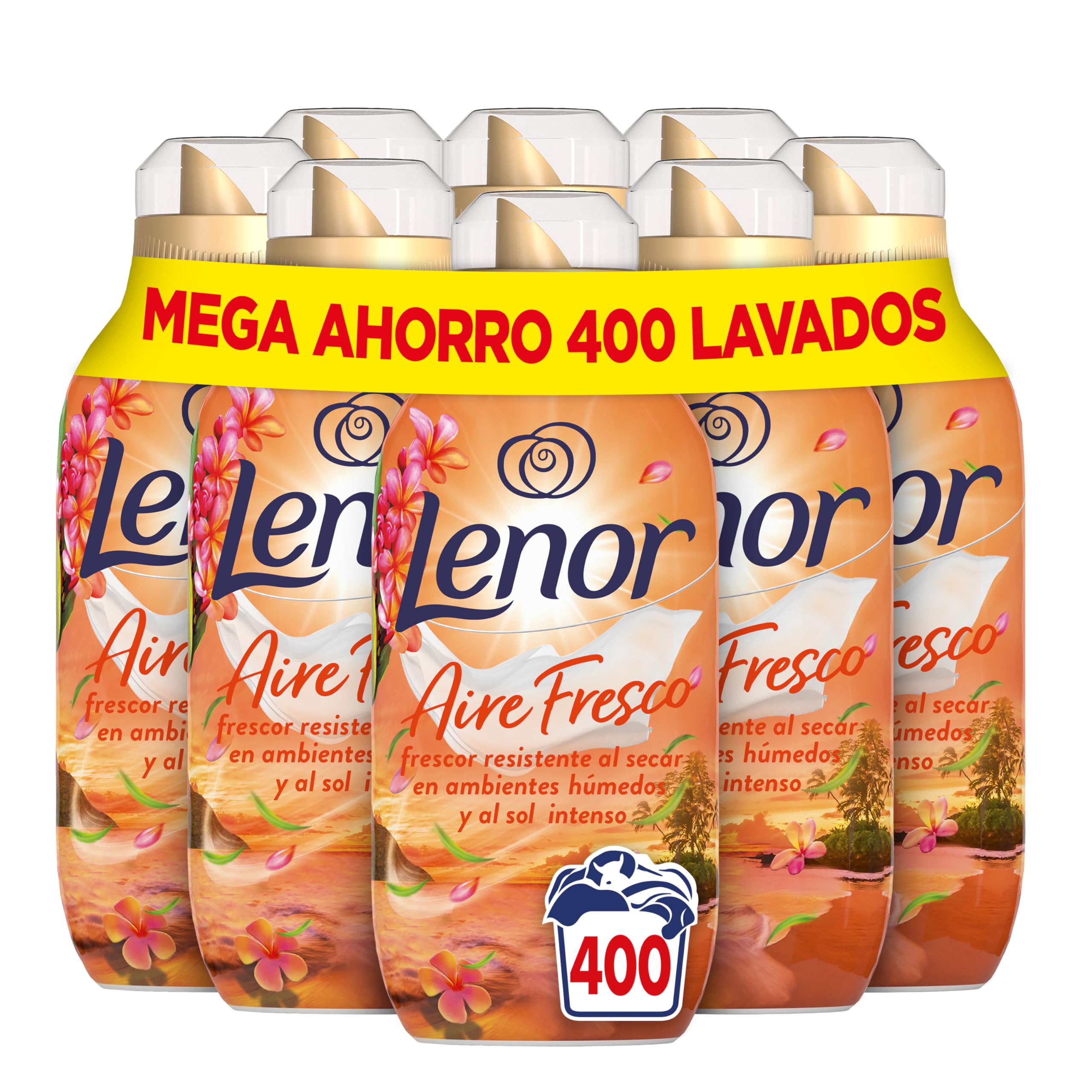 Lenor Aire Fresco Suavizante para ropa, 400 Lavados, Flores Tropical, 400 Lavados, Pack de 8, Frescor resistente al secado en ambientes húmedos o bajo el sol intenso