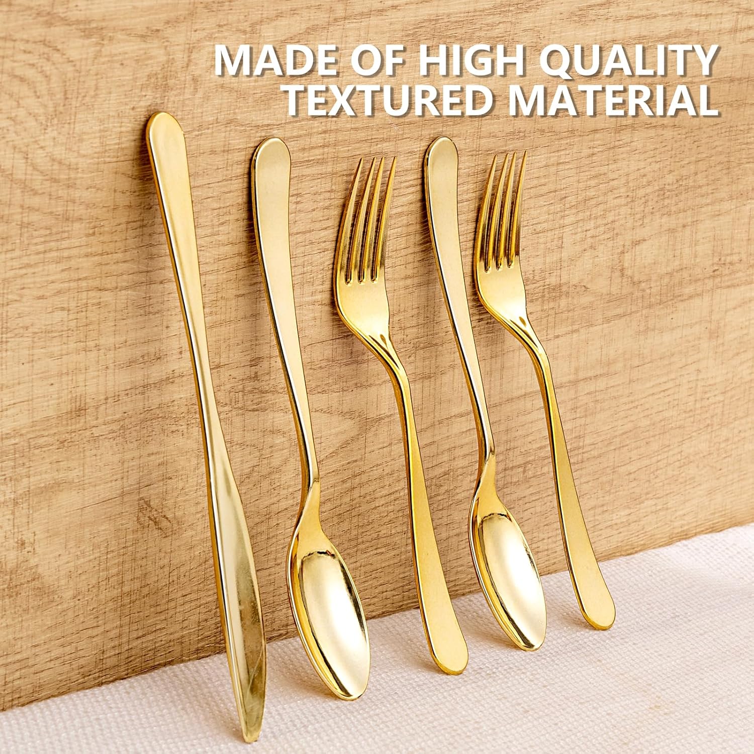 150 PCS Gold Plastic Silverware - Gold Plastic Flatware Disposable - Heavy Duty Disposable Utensils Sets Includes 50 Forks, 50 Spoons, 50 Knives fo Party Wedding