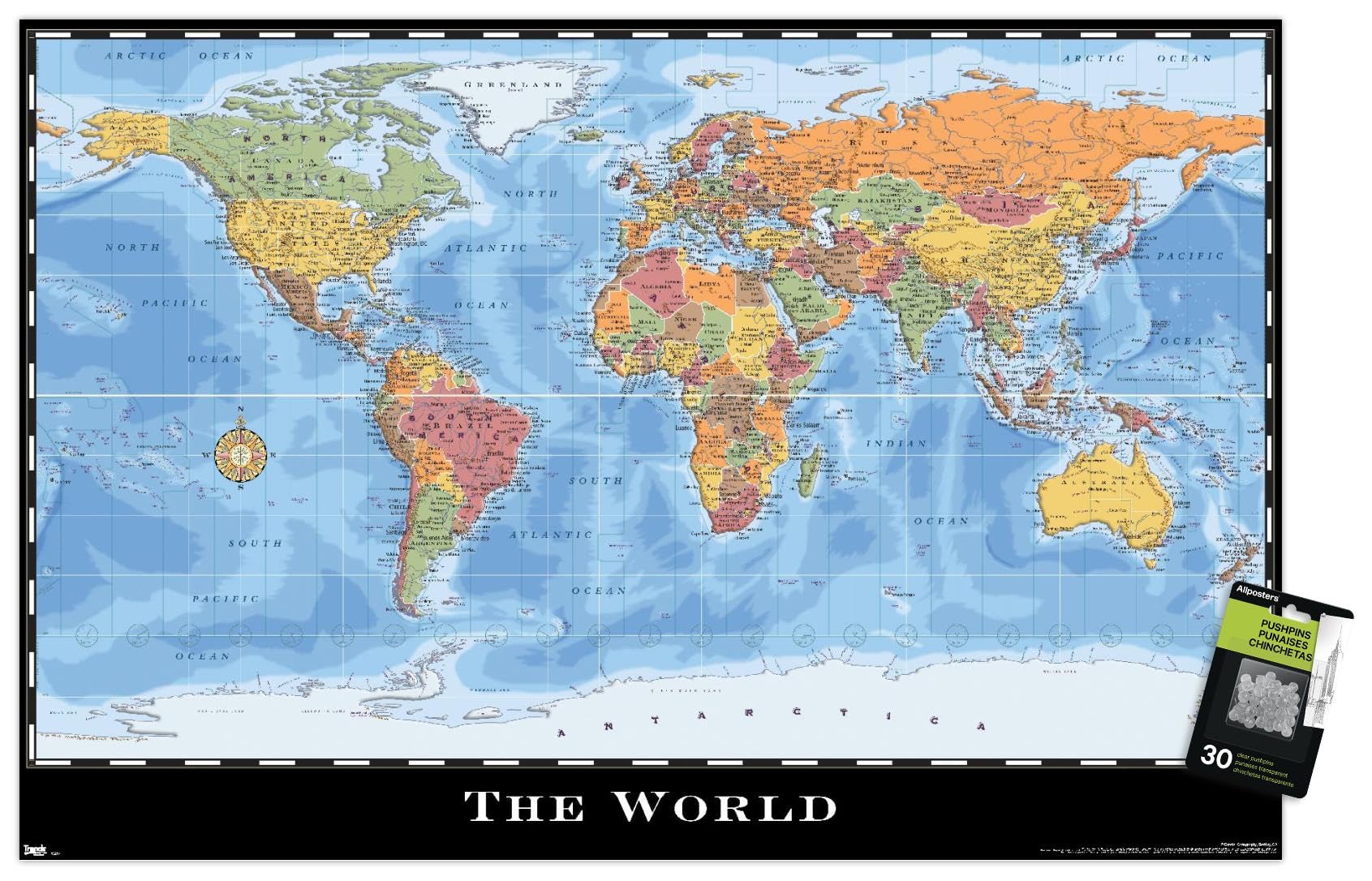 Mapa - Póster de pared del mundo con pasadores