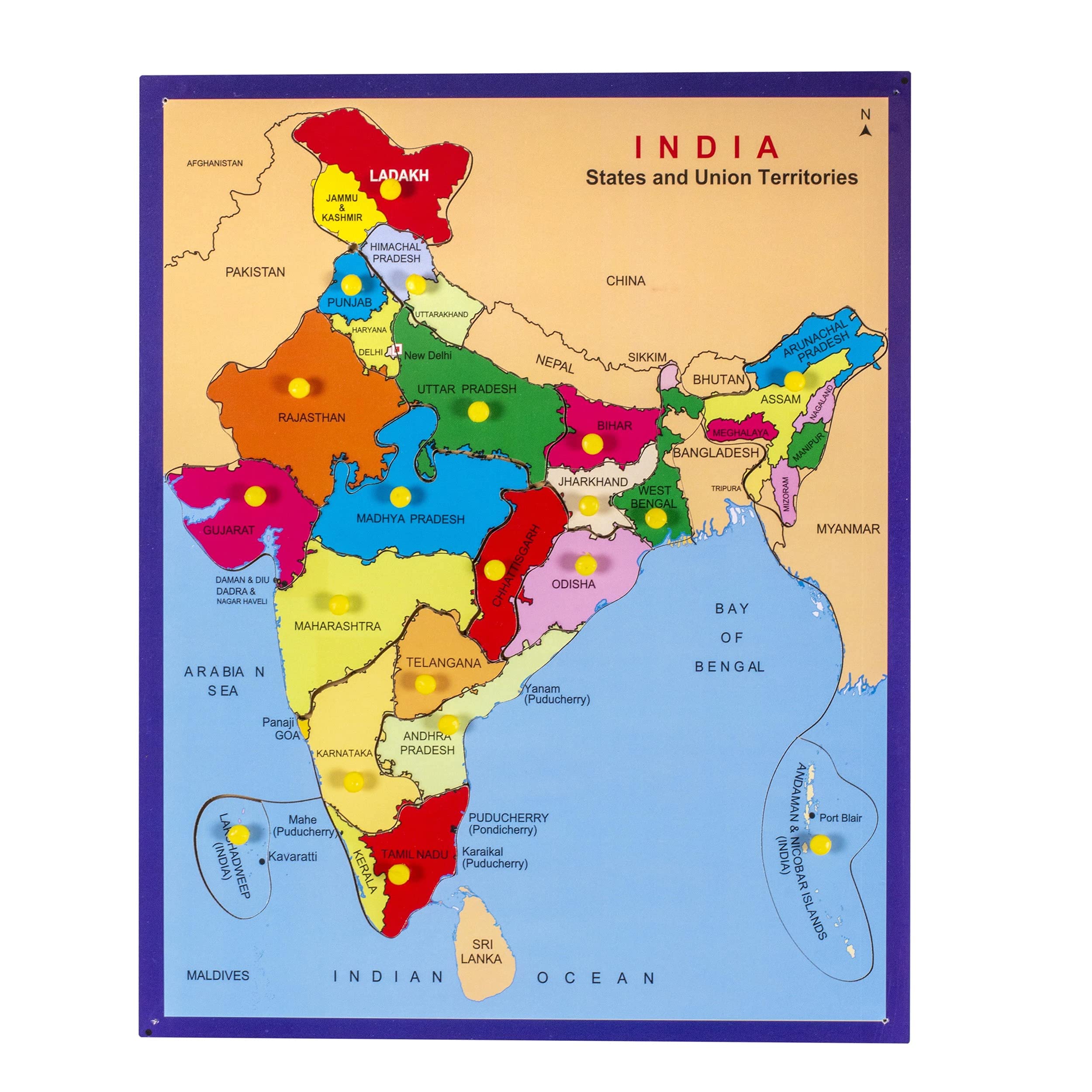 MYFA Wooden India Map Board with Cutouts for Kids