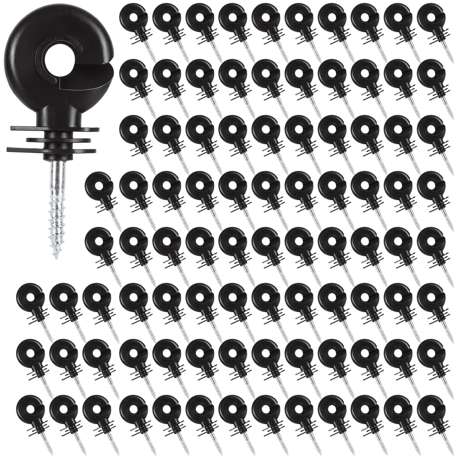 100 Aisladores Negros Para Cerca Eléctrica - Anillos Atornillables, Resistentes A La Intemperie, Con Tornillos M5 Incluidos