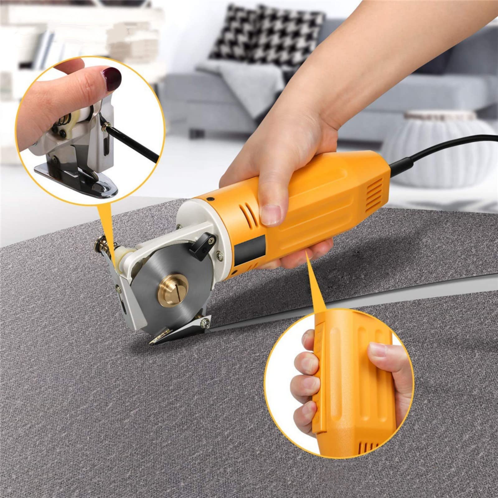 Cortadora de tela eléctrica rotativa Tijeras Eléctricas para Tejidos con Espesor de Corte de 1 para tela, cuero y alfombra con cuchillas
