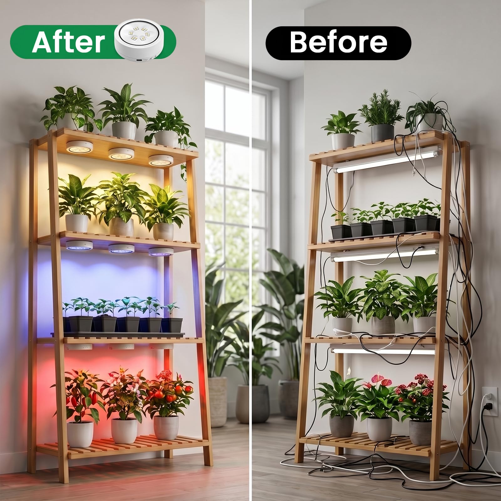 Paquete de 2 luces de cultivo recargables, LED de espectro completo inalámbrico para plantas de interior, montaje magnético, temporizador y control remoto, USB-C de 2000 mAh para estantes
