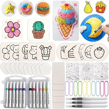 53 Pcs Magic Foam Texture Painting Kit, 3D Drawing DIY Art Set Include 28Pcs Foam Texture Paper, 12 Colors Acrylic Paint Markers, 3 Soft-tip Water Brush Pen, Magic Puffy Paint Magical 3D Painting Kit