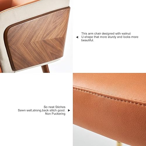 Miniatura 72 de ARTPLAN Uphoolsted - Silla de comedor moderna de mediados de siglo, piel sintética con nogal, silla con brazo acentuado, silla de estar con pies de