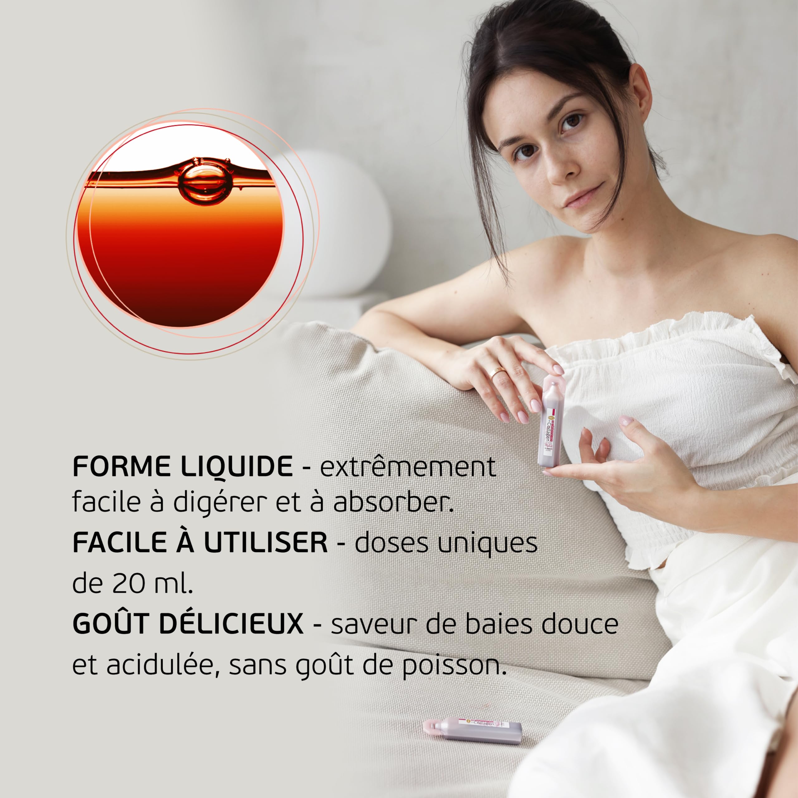 Collagen+ | Complément Alimentaire de Collagène Marin Liquide pour Femmes | Peptides de Collagène Hydrolysé Types I, II, III avec OM-X® et Acide Hyaluronique (200 ml – Pack de 10 fioles)