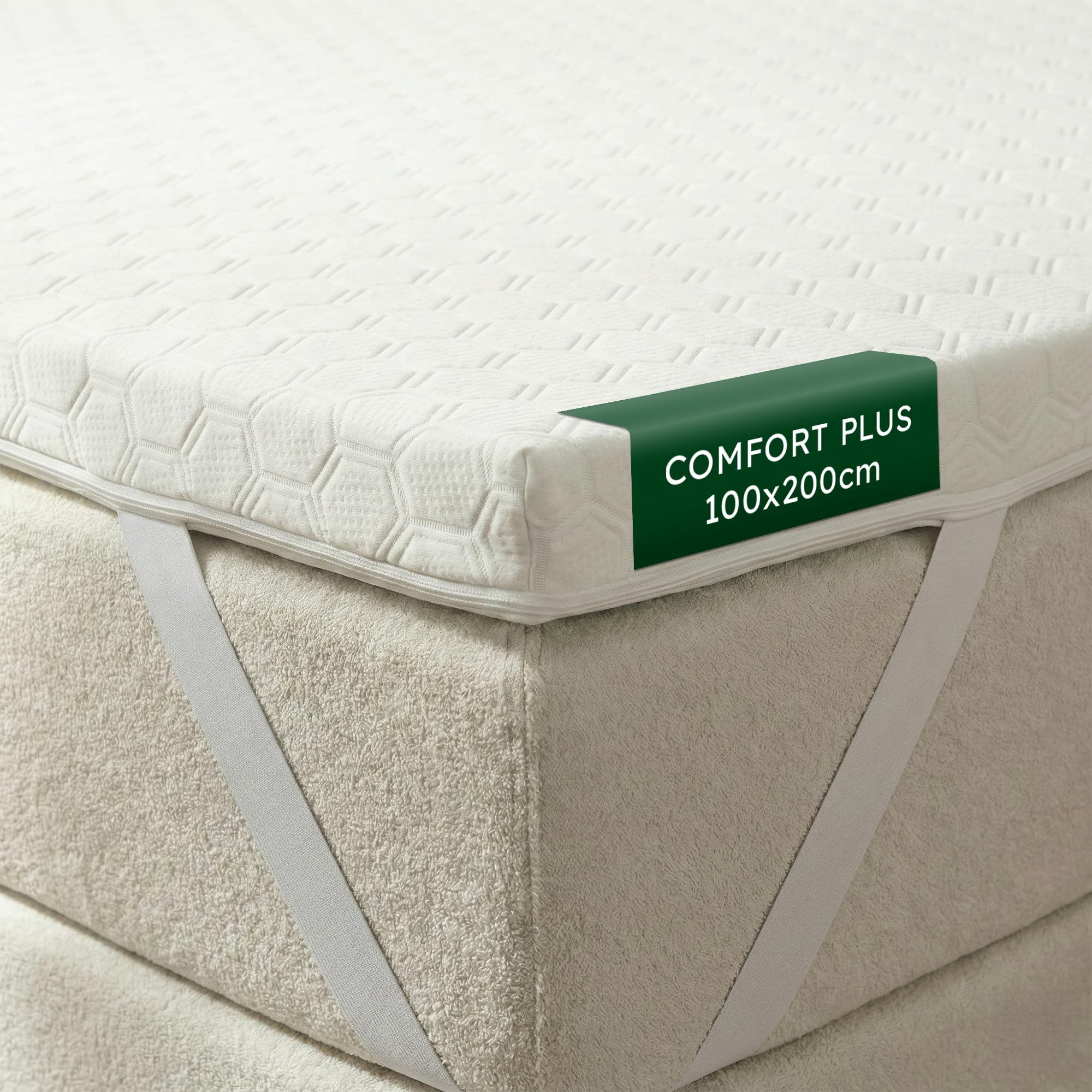 WENDRE Topper Colchón 100x200 – 7 cm Espuma Fría – Firmeza Alta – Comfort Plus – con Elásticos de Sujeción – Funda Lavable – Certificado Oeko-Tex – Fabricado en Europa