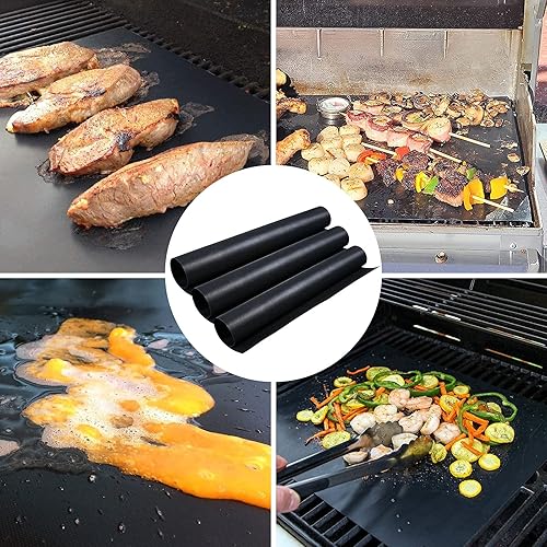 Miniatura 7 de Juego de 2 alfombrillas negras para parrilla al aire libre, con agujero antiadherente, para asar carne, evita la grasa de aceite, hojas de parrilla