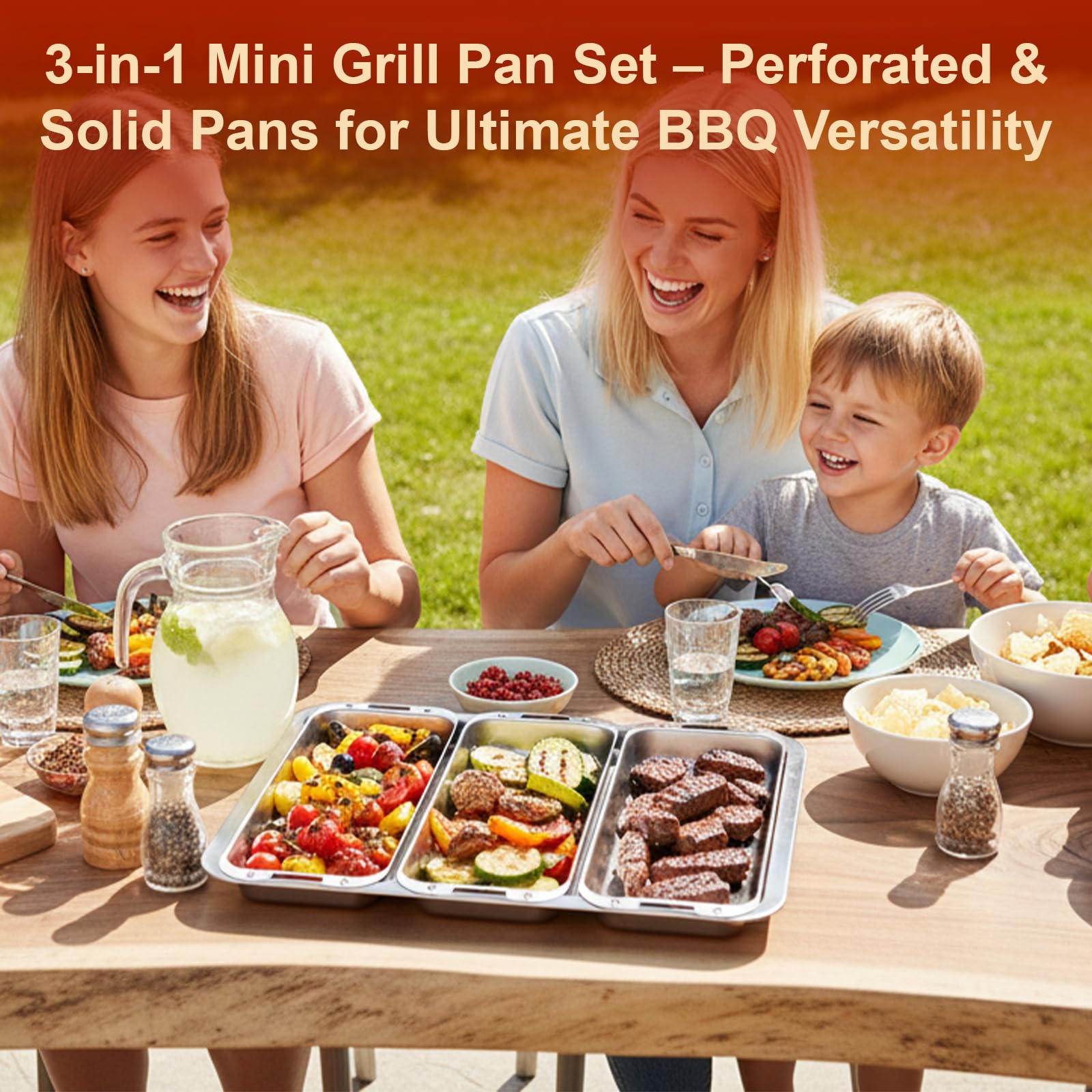 Denmay Grillkorb Set mit Deckel, Edelstahl Grillpfännchen Set mit Griff für Gasgrill & Holzkohlegrill – Universal Grillpfannen zubehör für Weber, Enders, Charbroil Grill, 3 Grillkörbe + 1 Grillschale