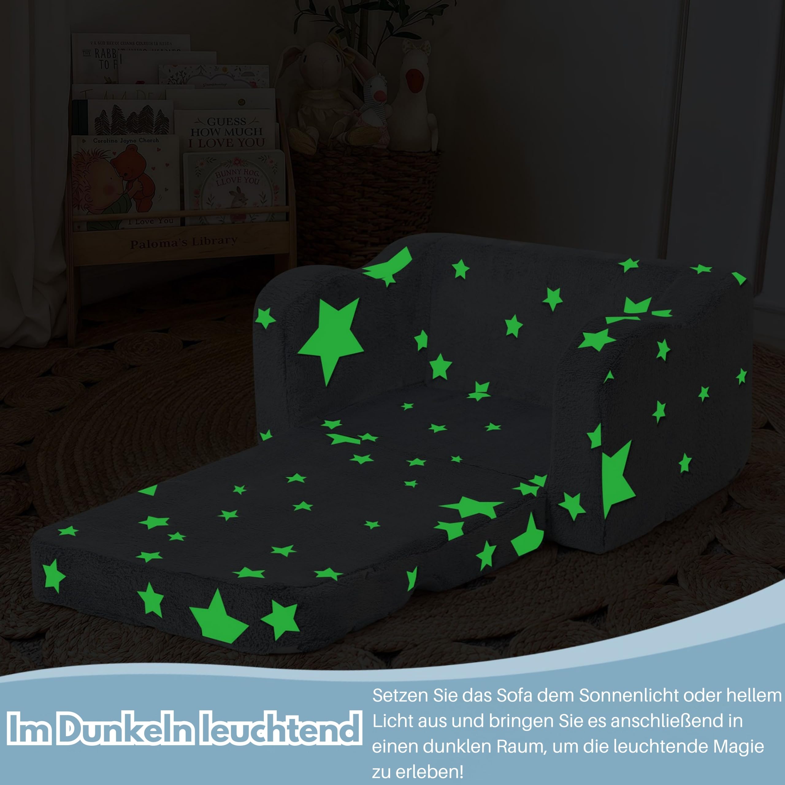 MeMoreCool Sofa dziecięca rozkładana, 2 w 1, sofa do spania dla małych dzieci, fotel dziecięcy z funkcją spania, mini kanapa do przytulnego kącika do pokoju dziecięcego, fantazyjna sofa do zabawy dla