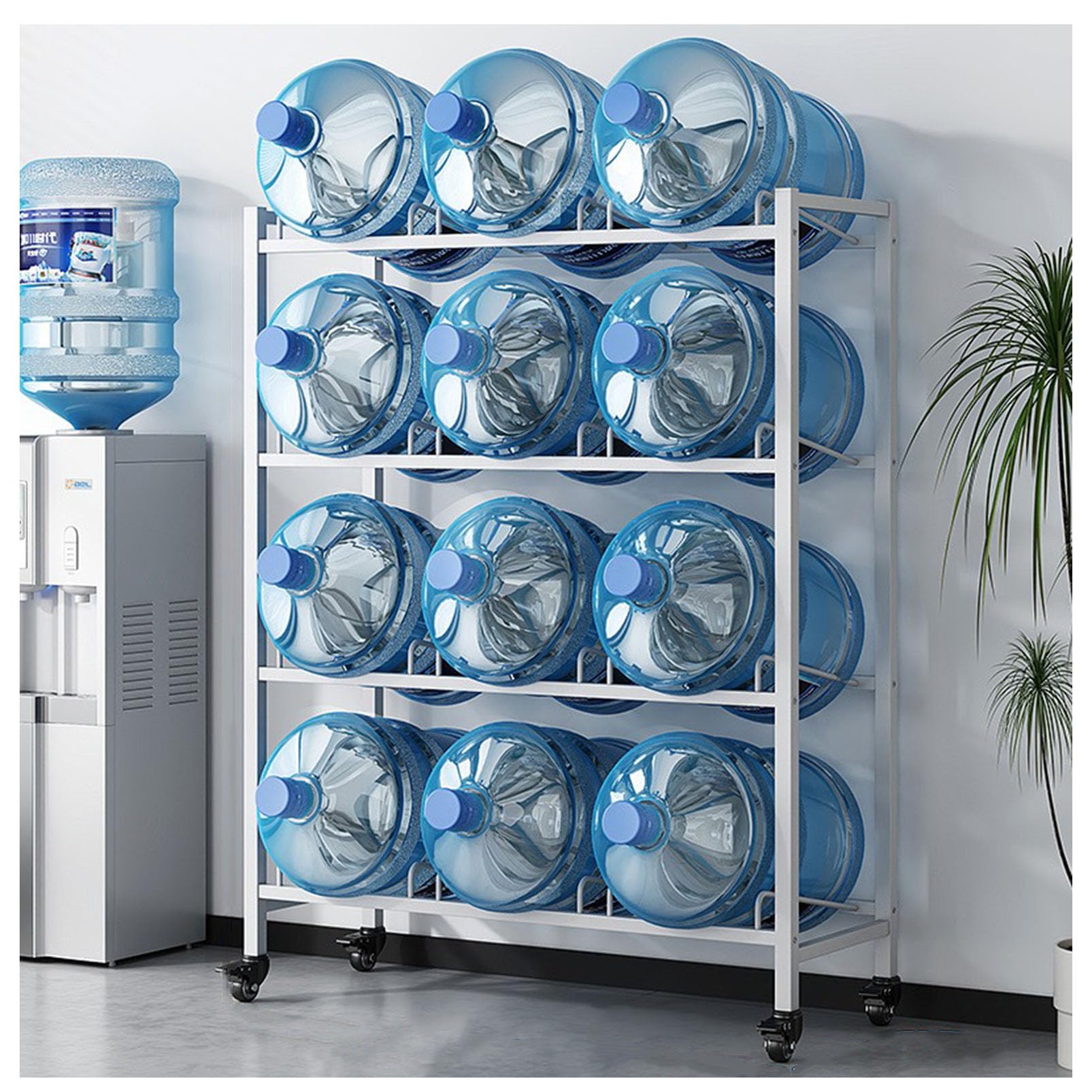 Scaffale per bottiglie d'acqua da 5 galloni resistente, salvaspazio, per casa, ufficio e cucina, organizer con 8 scomparti