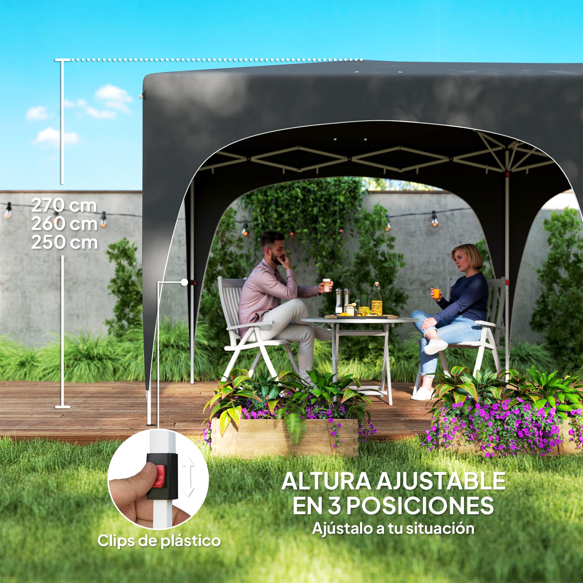 Outsunny Carpa Plegable 3x6 m, Cenador Pabellón de Jardín con Altura Ajustable de 3 Niveles, 4 Paredes Laterales, Ventanas y Bolsa Transporte, UPF50+, Impermeable para Fiestas, Exterior, Gris Oscuro