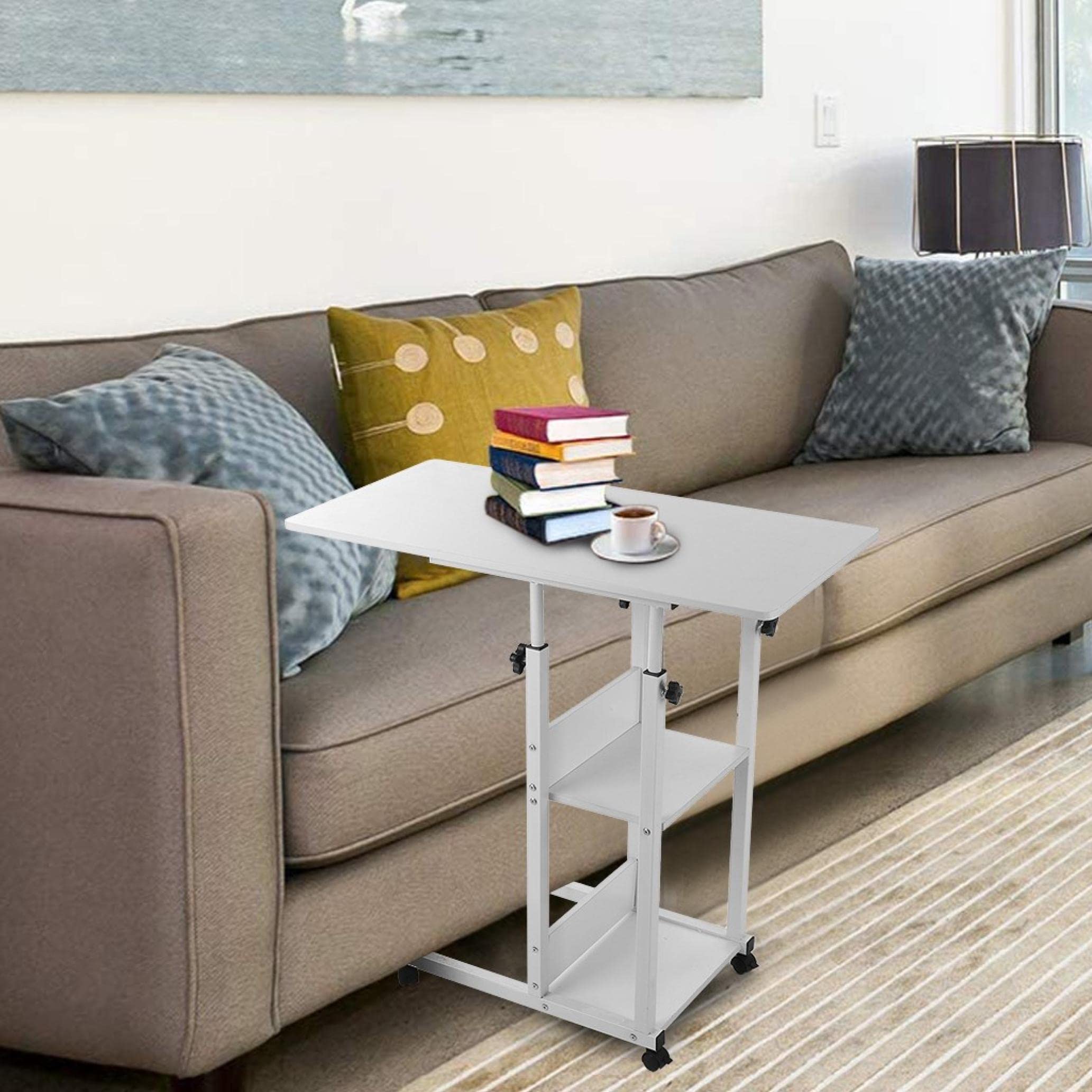 Adjustable Overbed Table with Wheels, Black Height and Length