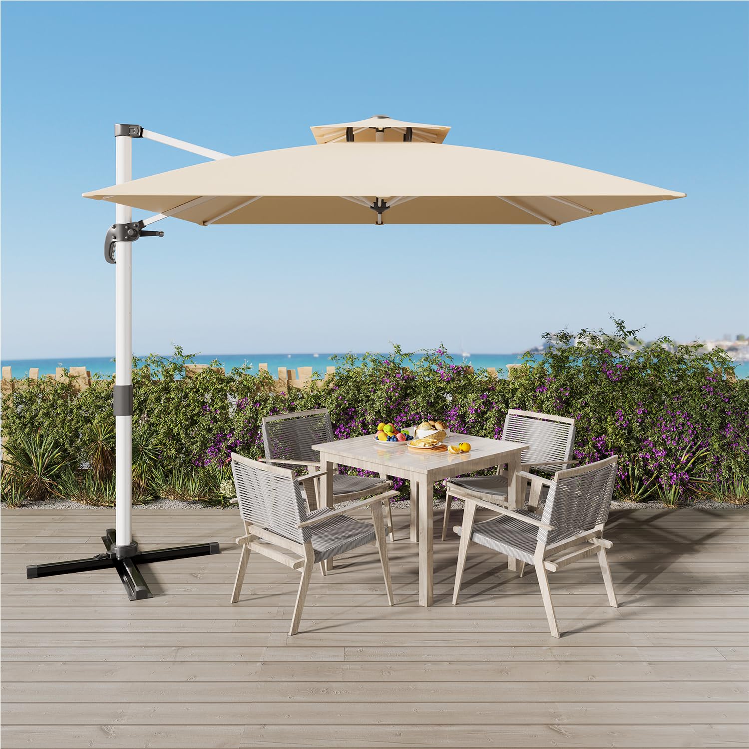 Devoko Parasol Déporté Carré, Canopée Monocouche Parasol de Jardin Extérieur en Aluminium Inclinable Toile Protection UV50+ avec Housse de Protection pour Balcon Patio Terrasse
