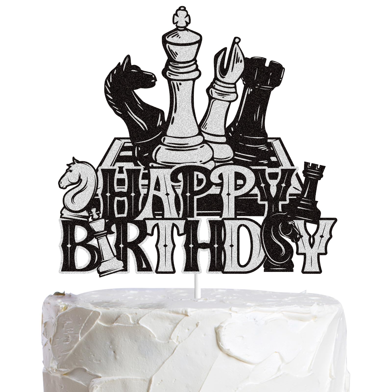 LINGBOOM Chess Happy Birthday Cake Topper International Oder Chess Cake Decoration Birthday Party Funny Board Game Chess Birthday Party Supplies