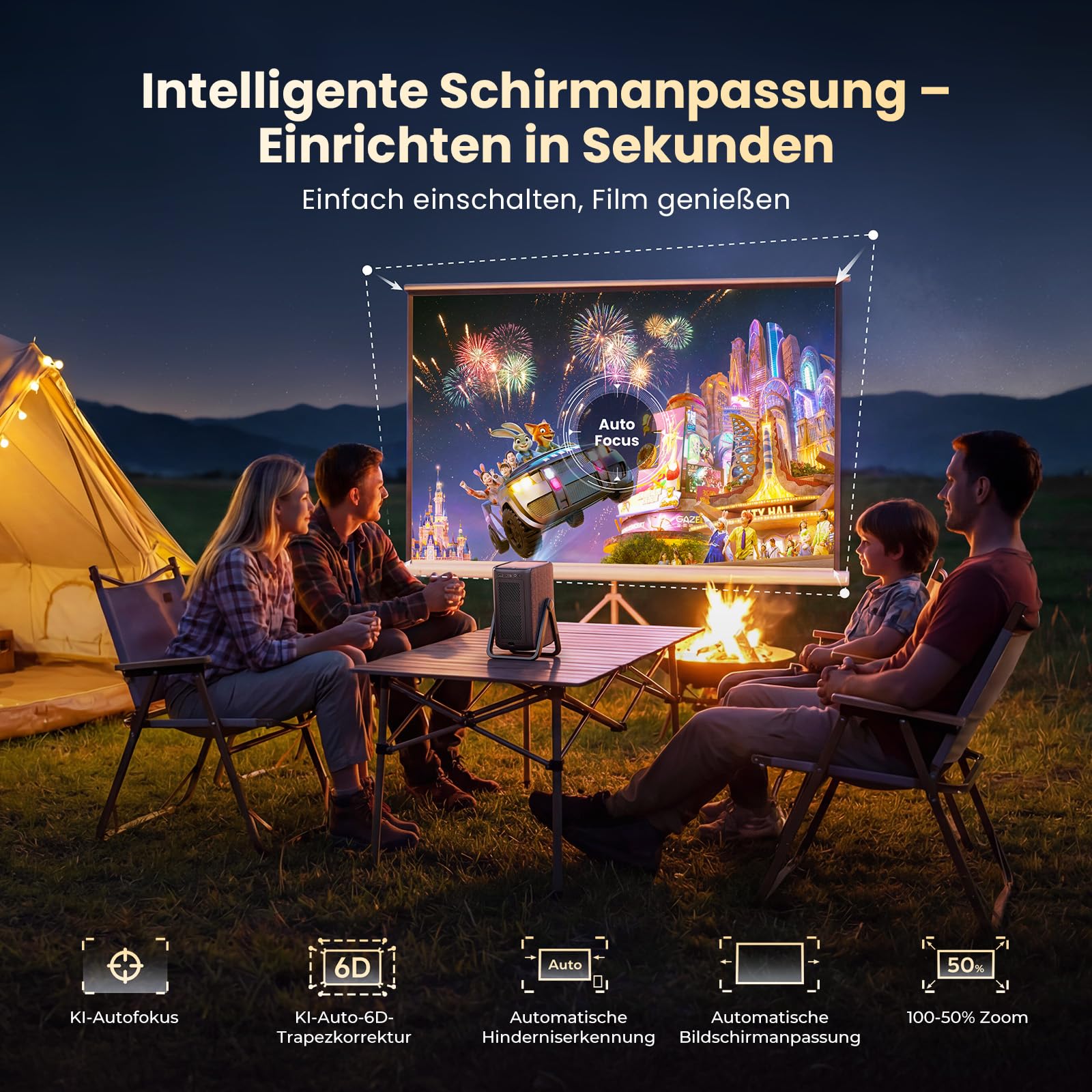4K Smart Beamer | KOGATA Kurzdistanz 1.1:1, tragbar | Kompatibel mit Netflix-App | Dolby Audio & DTS | Autofokus & 6D Keystone | HDR10+, WiFi 6 & Bluetooth 5.4 | Heimkino, Outdoor & Garten Projektor