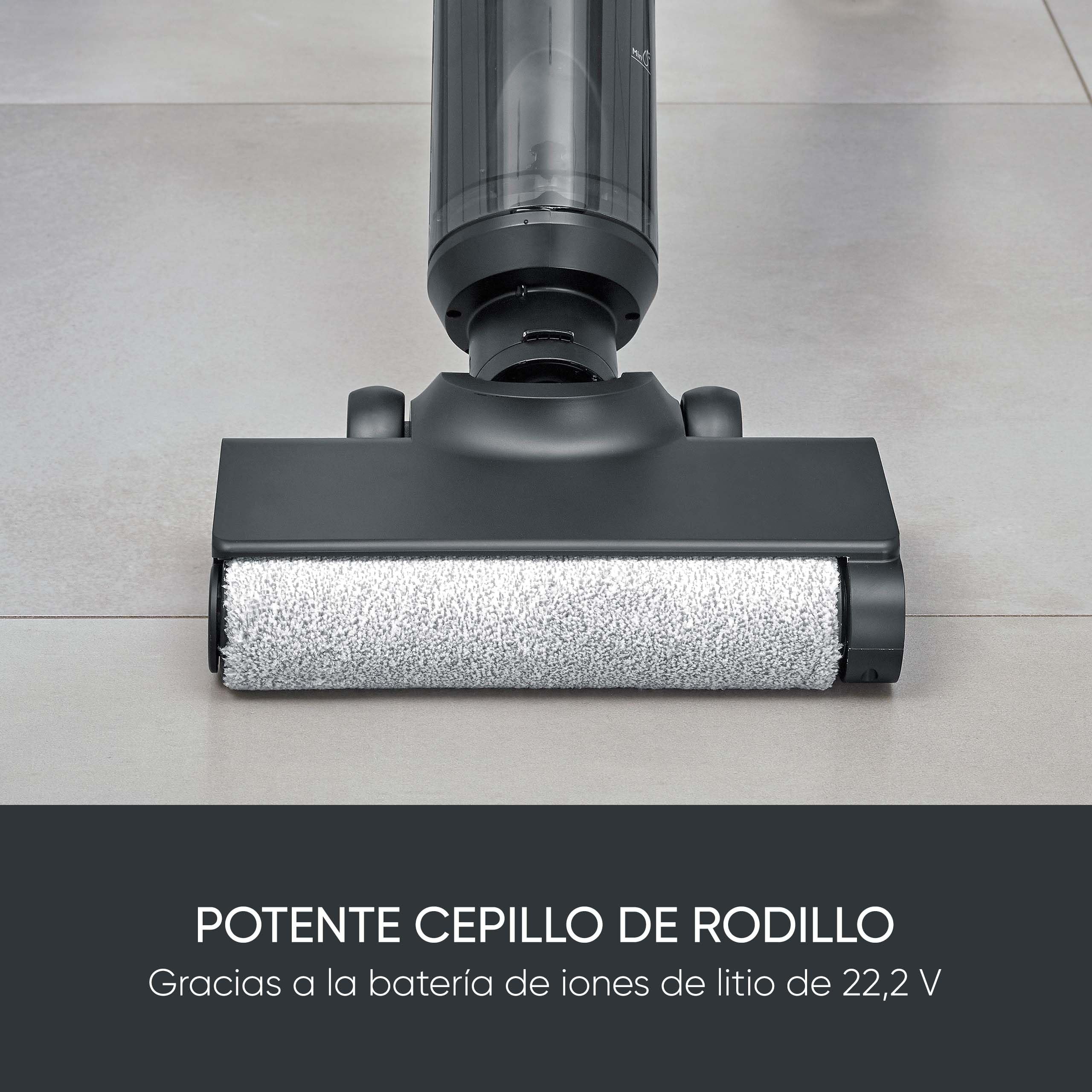 SEVERIN - Friegasuelos eléctrico sin Cable, Cepillo de Rodillo autolimpiable, batería de Iones de Litio de 22,2 V, Pantalla LED, Sistema higiénico de Dos depósitos, 150 W, Antracita, SC 7177
