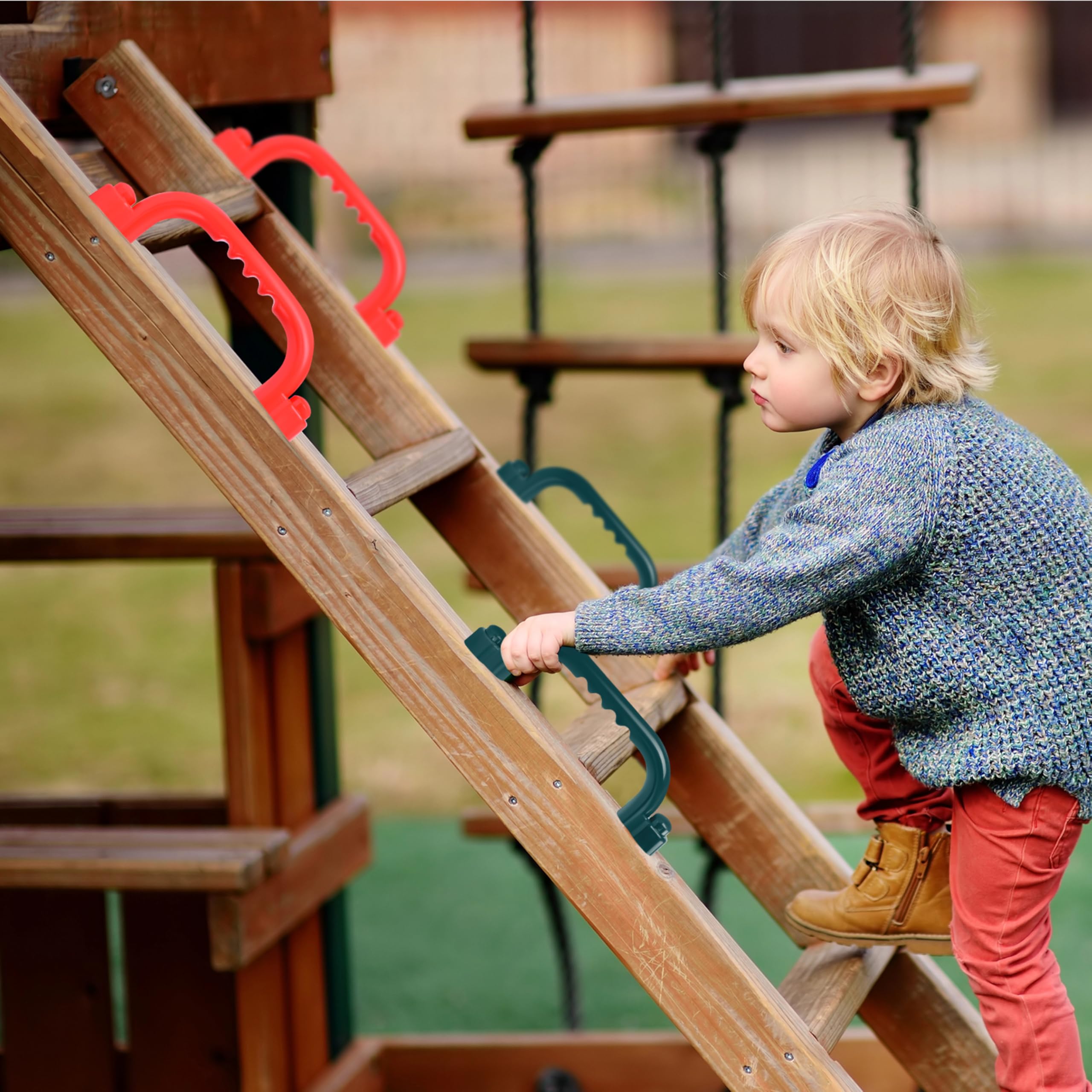 Charmofun Maniglia di Sicurezza per Parco Giochi, Maniglie per Telaio per Arrampicata, Maniglie Sicurezza Antiscivolo per Bambini, Accessori per Casetta da Gioco (Rosso e verde)