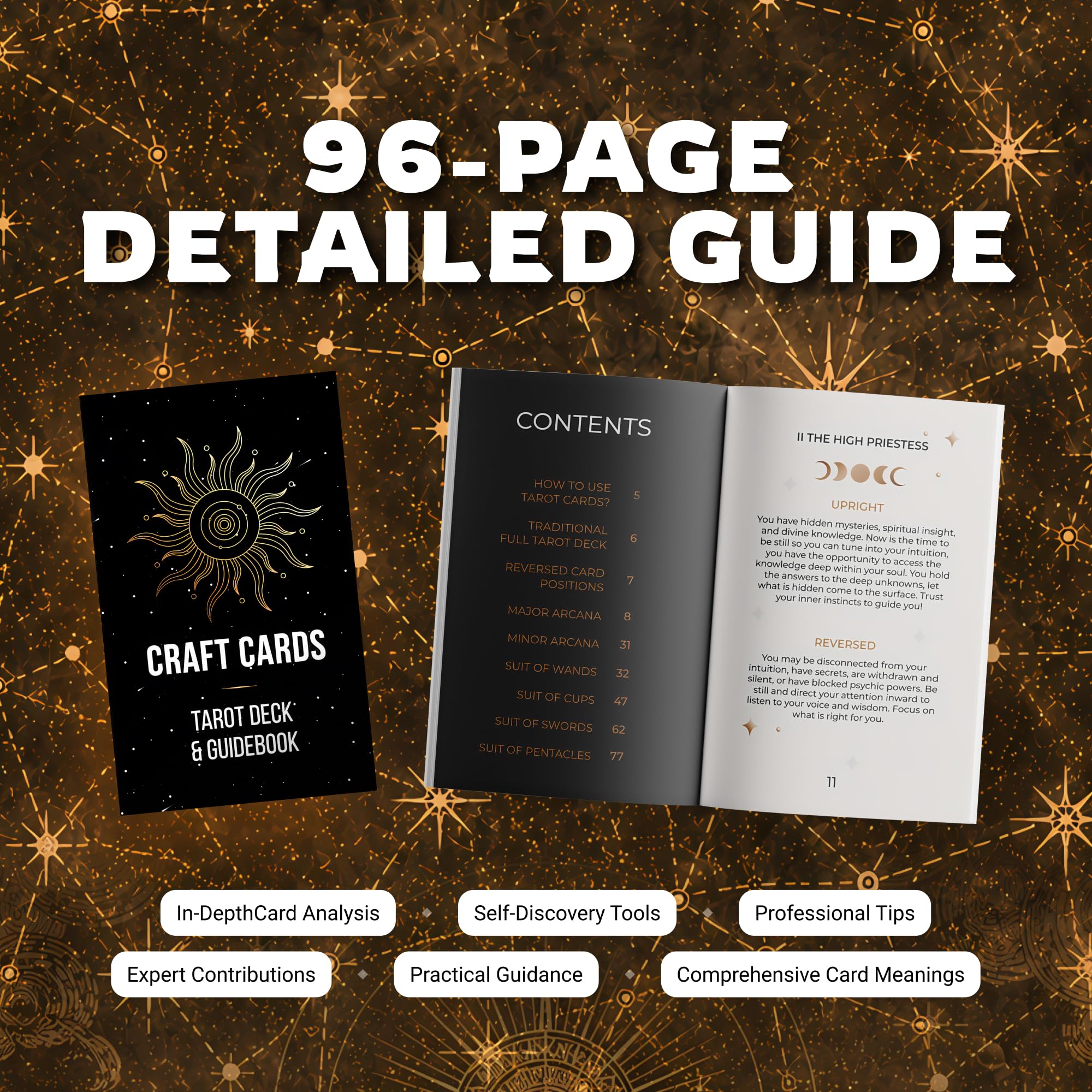 Tarot de 78 cartas originales para principiantes y expertos con libro de guía y bolsa de regalo, juego de adivinación, herramientas de adivinación para todos
