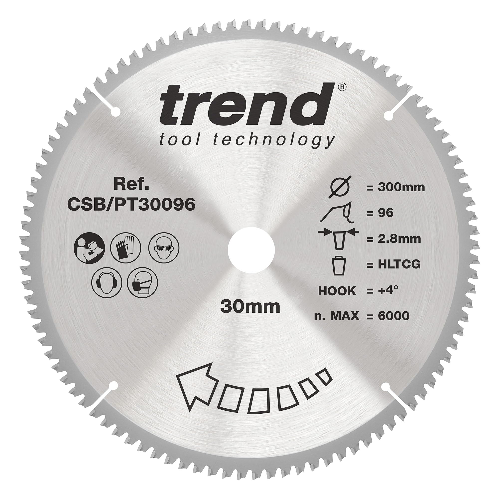 Trend Laminate & HPL Circular Saw Blade, 300mm Diameter, 96T, 2.8mm Kerf, +4° Hook, TCT Finish, CSB/PT30096
