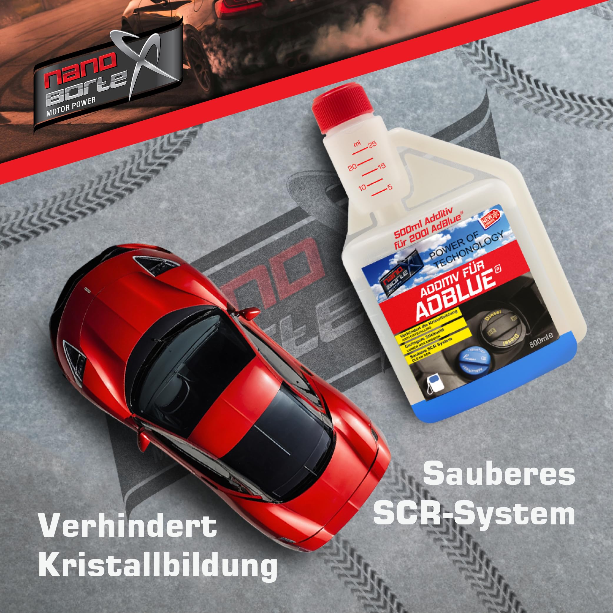 NanoBorTeX Additivo per AdBlue® – SCR Cleaner contro la formazione di cristalli e pulisce il sistema SCR, migliora le prestazioni del catalizzatore e garantisce una pulizia efficace dei gas di scarico