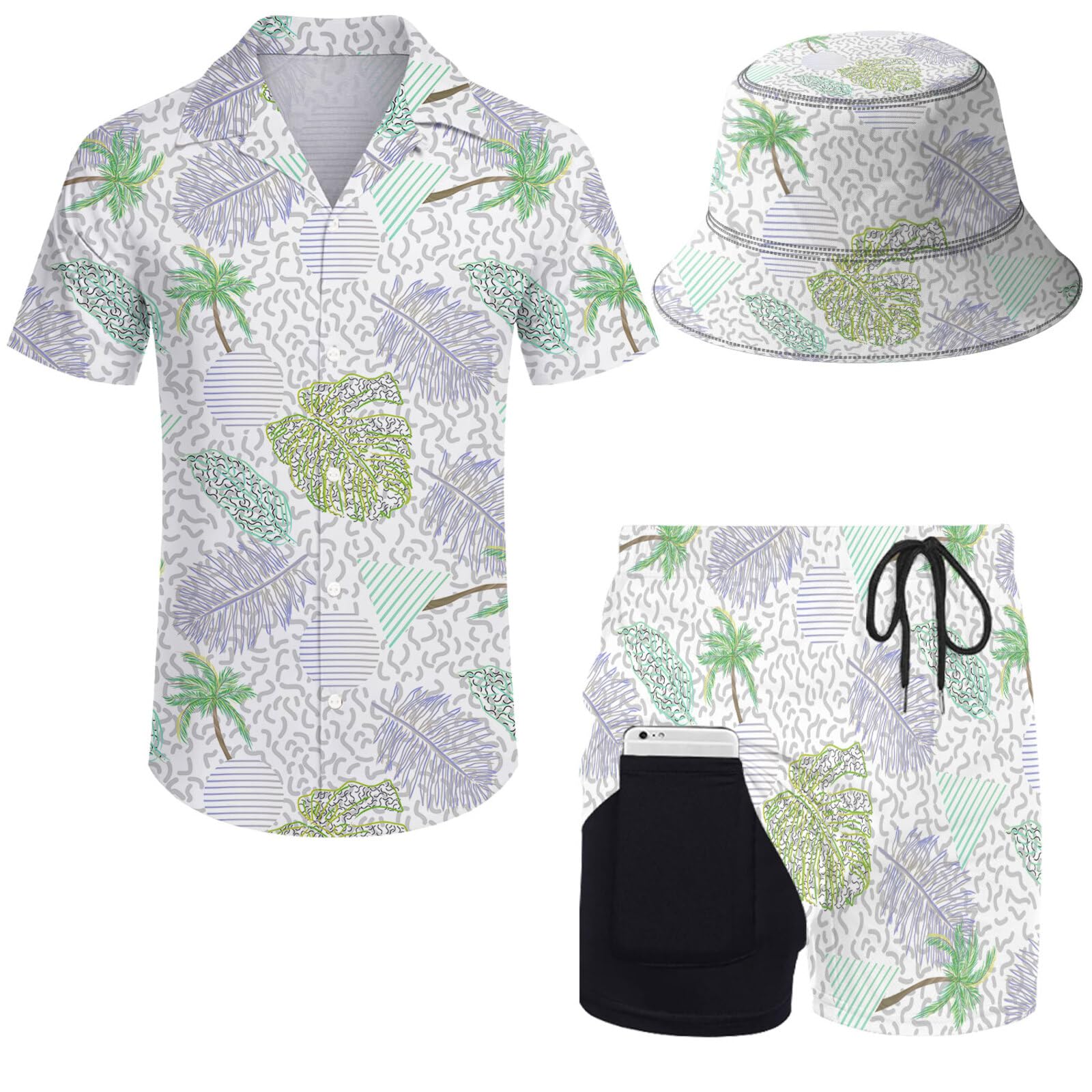 ifamawlea Men'S 2 Piece Outfits Tropical Leaves Hawaiian Shirt And Shorts, Tropical Leaves3, S