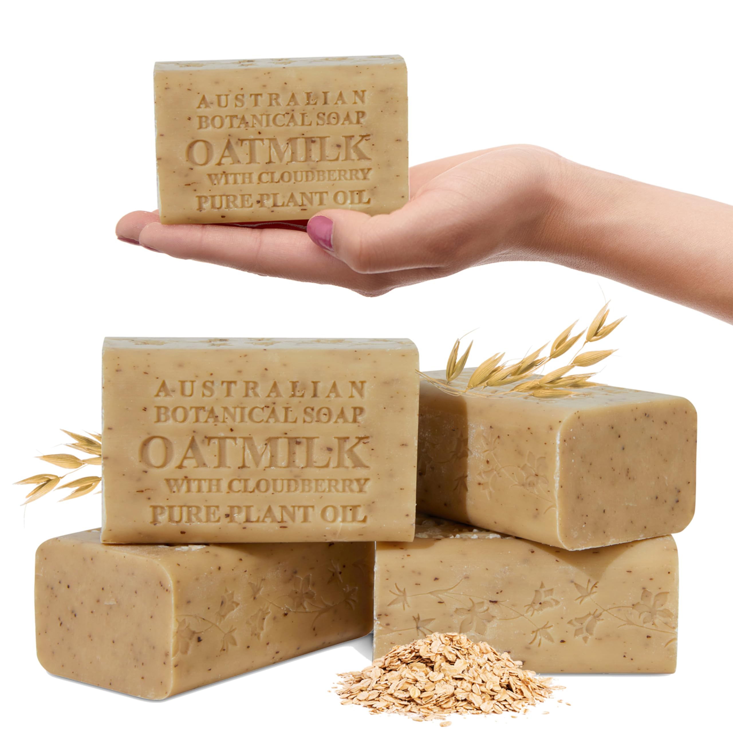 Australian Botanical Soap Oat Milk with Cloudberry – Triple Milled 6.6 oz Bar Soap with Shea Butter, Face Hand & Body Soap Bars, Pack of 4