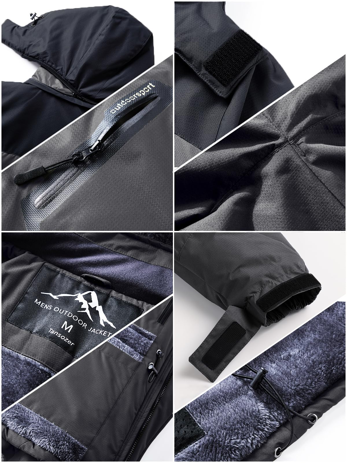 Tansozer Uomo Impermeabile Giacca Invernale Antivento caldo Sci Cappotto in Pile con Cappuccio Rimovibile