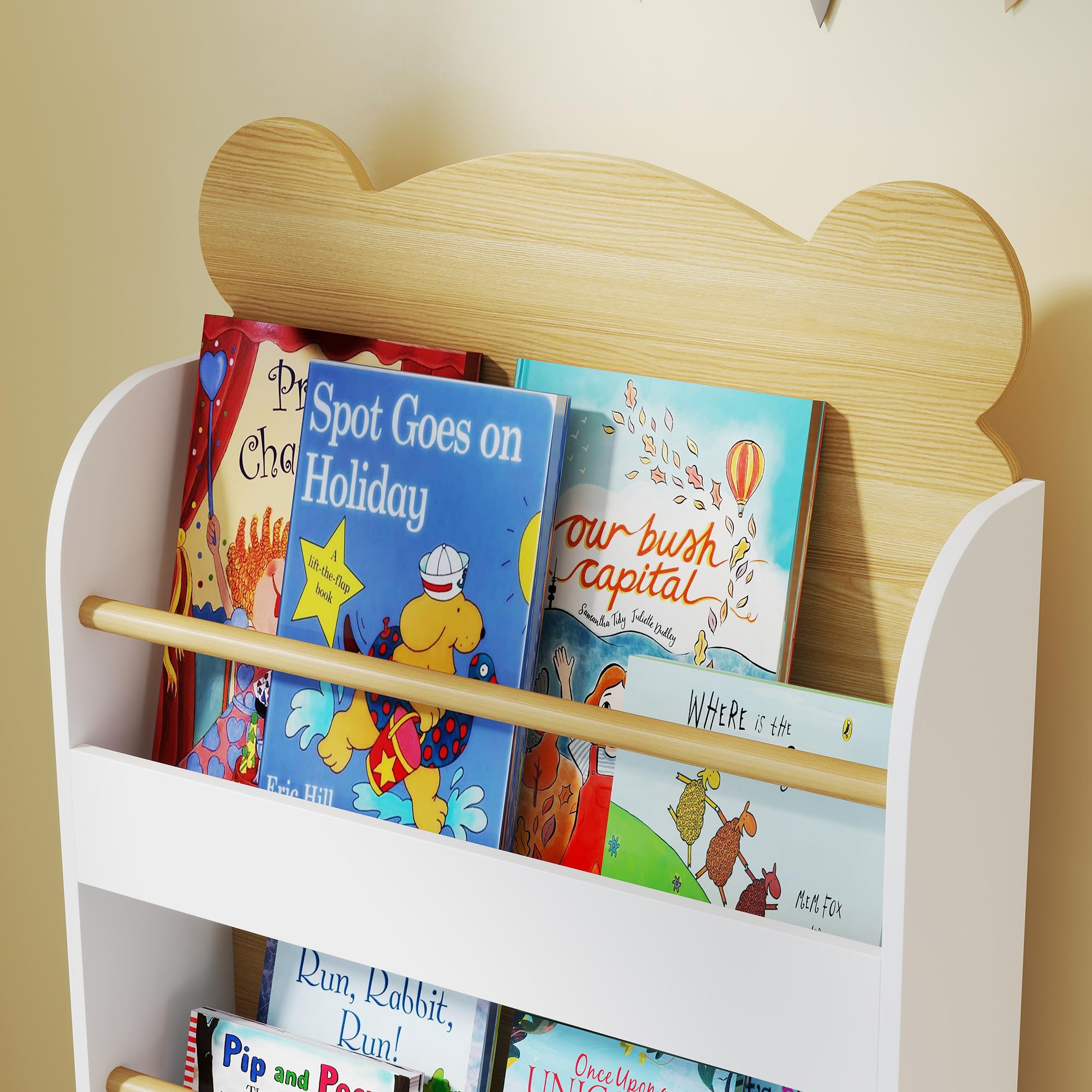 AIYAPLAY Libreria per bambini, libreria per bambini, 3 livelli, mobile portaoggetti a forma di orso, mensola per cameretta dei bambini, per sala giochi, cameretta dei bambini, legno naturale