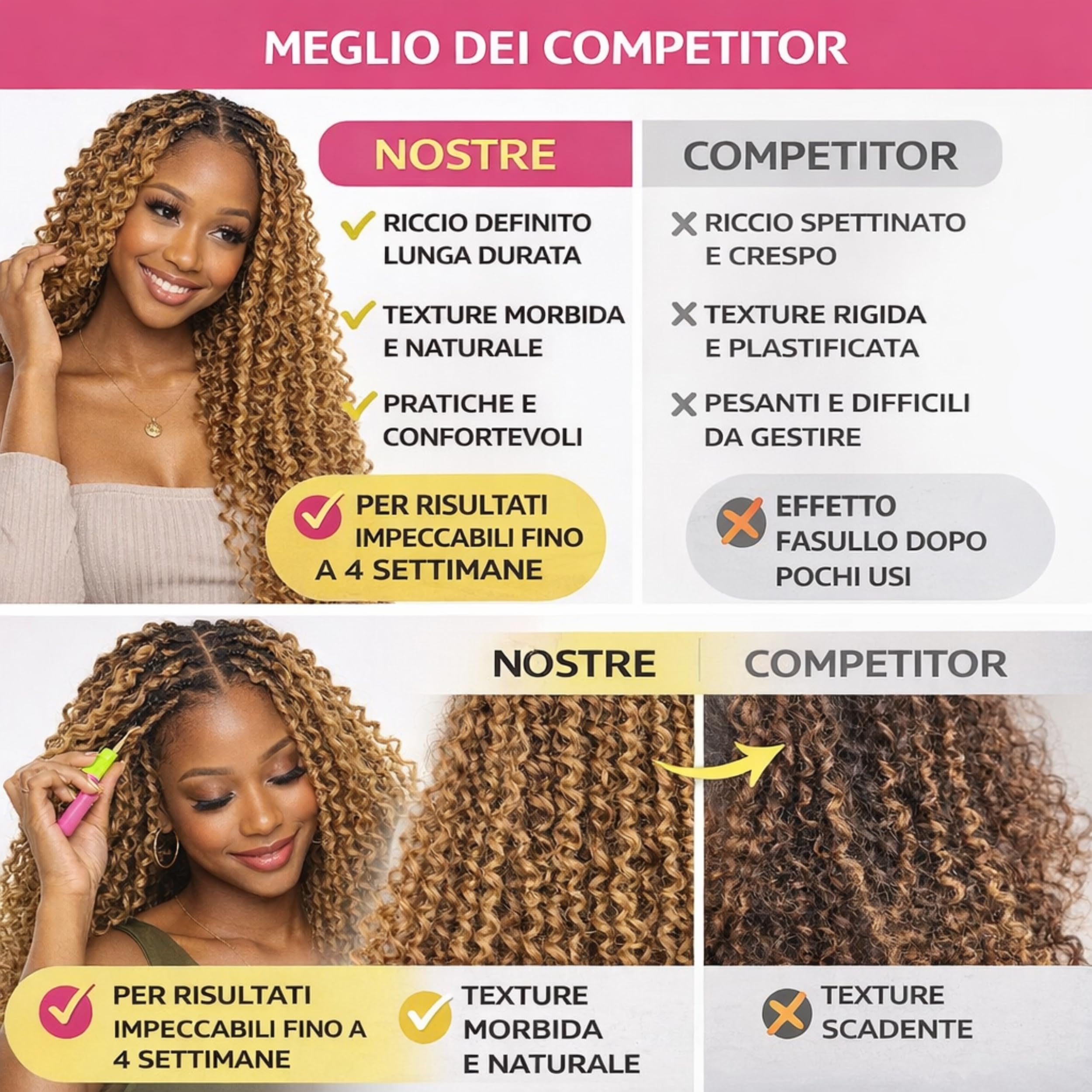 Extension Capelli Sintetici Ricci per Crochet Braids 50 cm 300 g Natural Brown Degradee RITMO