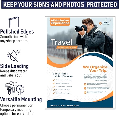 Miniatura 4 de Soporte acrílico para letreros de 8.5 x 11 pulgadas, marco transparente con múltiples opciones de montaje incluidas, marco de montaje en pared de