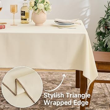 Simple&Opulence 58x120 Inch Beige Rectangle Cotton Table Cloth, Waterproof Canvas Tablecloths for 8 Foot Oblong Tables, Farmhouse Dining Tabletop Decor for Kitchen Wedding Party Outdoor, 10-12 Seats