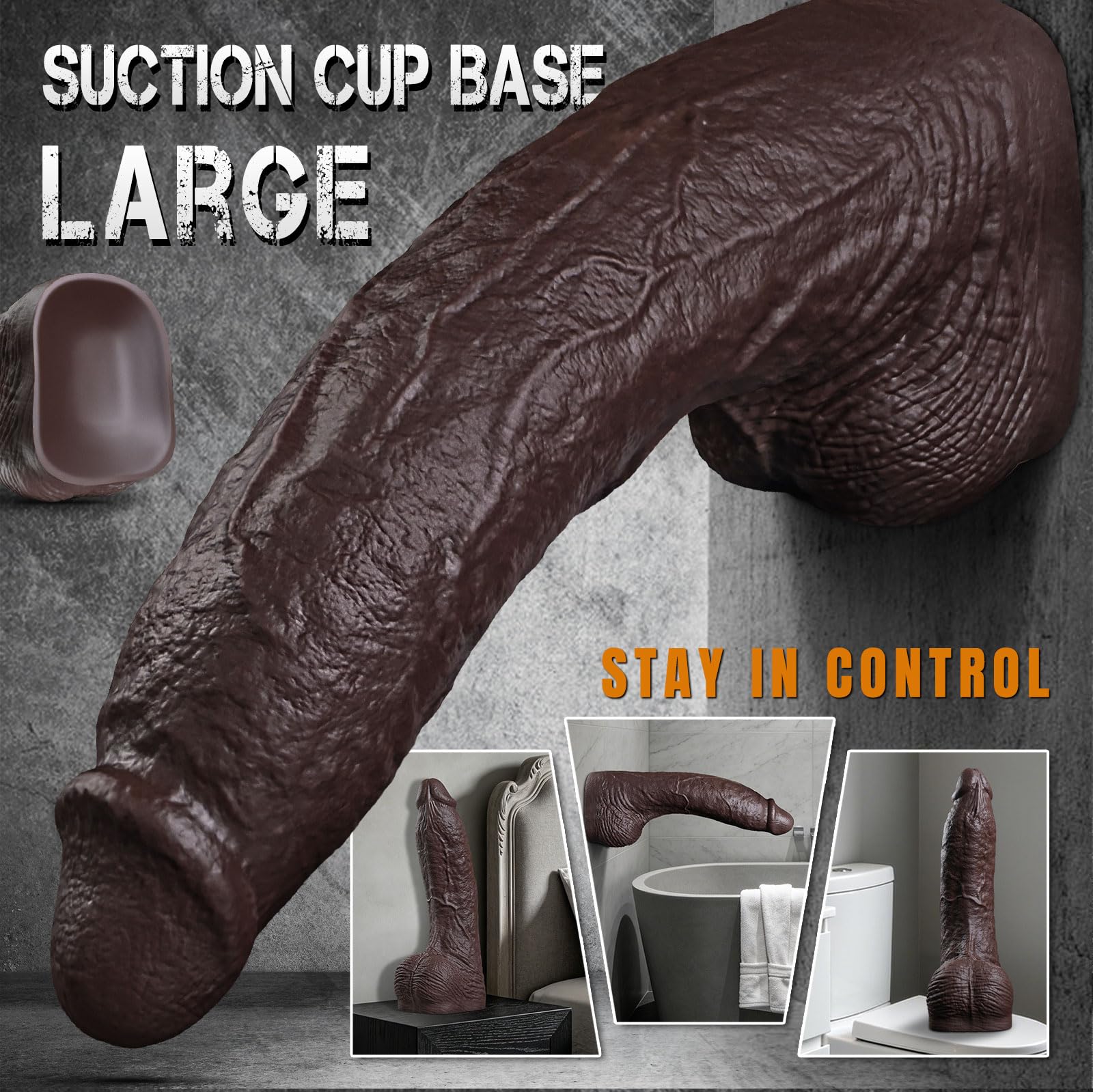 Dildo XXL Gigante 41 × 9 cm, Consolador Monster Negro de Silicona de Doble Densidad con Ventosa, Diseño Realista e Impermeable, para Usuarios Experimentados