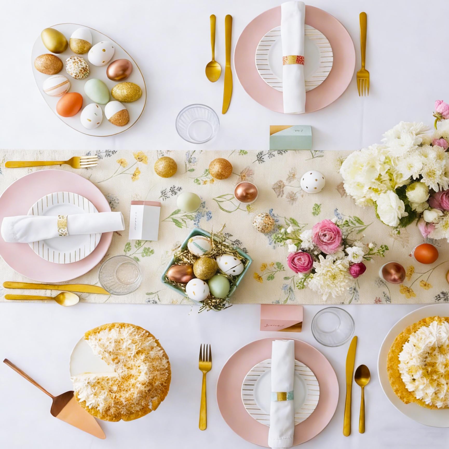 Spring Table Runner, Linen Flower Table Runner Seasonal Spring Kitchen Dining Table Decoration for Home Party Decor 40 x 180cm — view 5