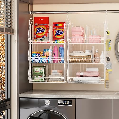 Miniatura 5 de Colgador de armario colgante de 6 niveles con divisores, colgador de almacenamiento plegable de gran tamaño, estante de alambre para armario con 5
