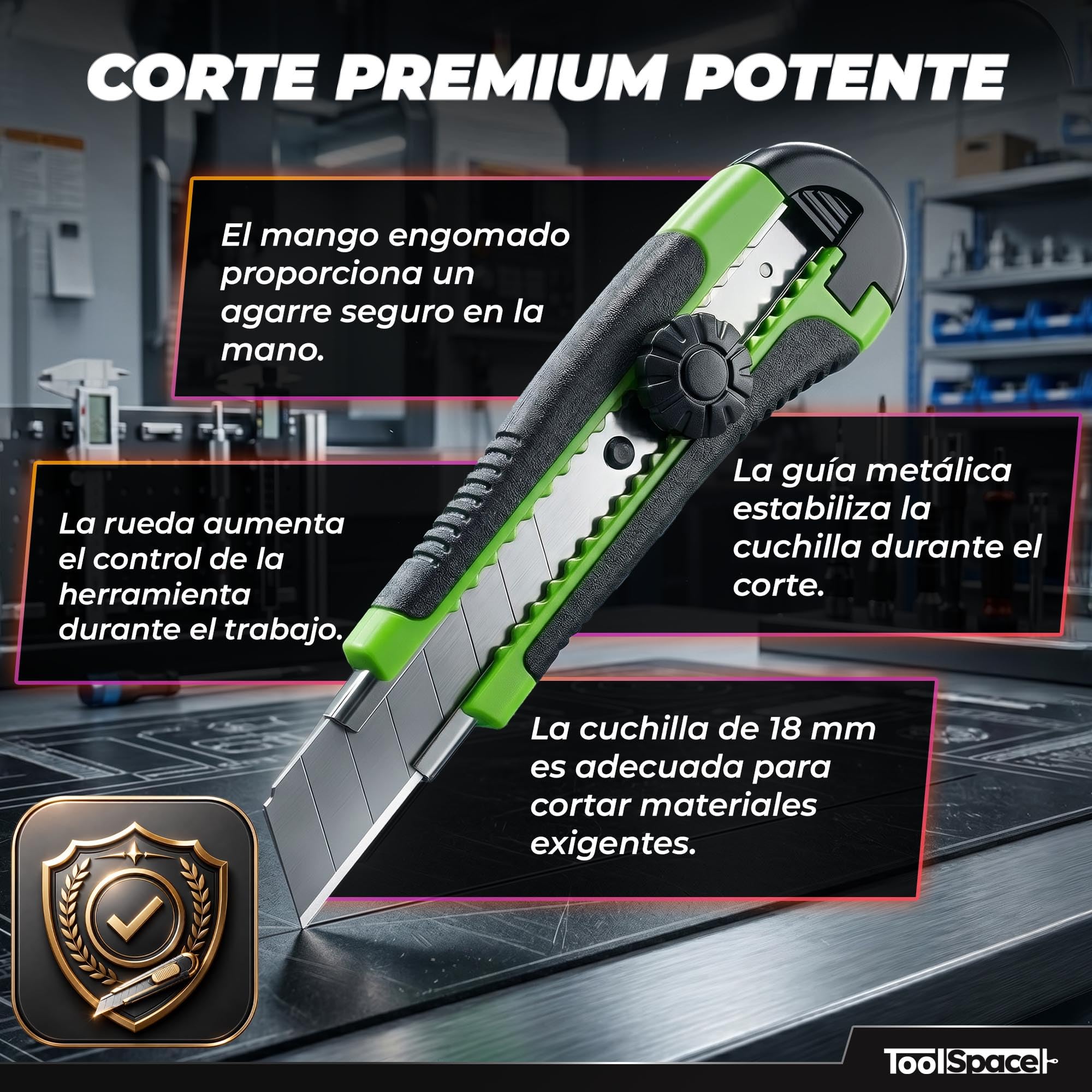 ToolSpace 12x Cúter Profesional 18 mm Con 22x Cuchillas SK5 Cuchilla Segmentada Mango Antideslizante Guía Metálica Cortador Para Cartón Papel Pintado Moqueta Plástico Bricolaje Taller Obra Pro Robusto