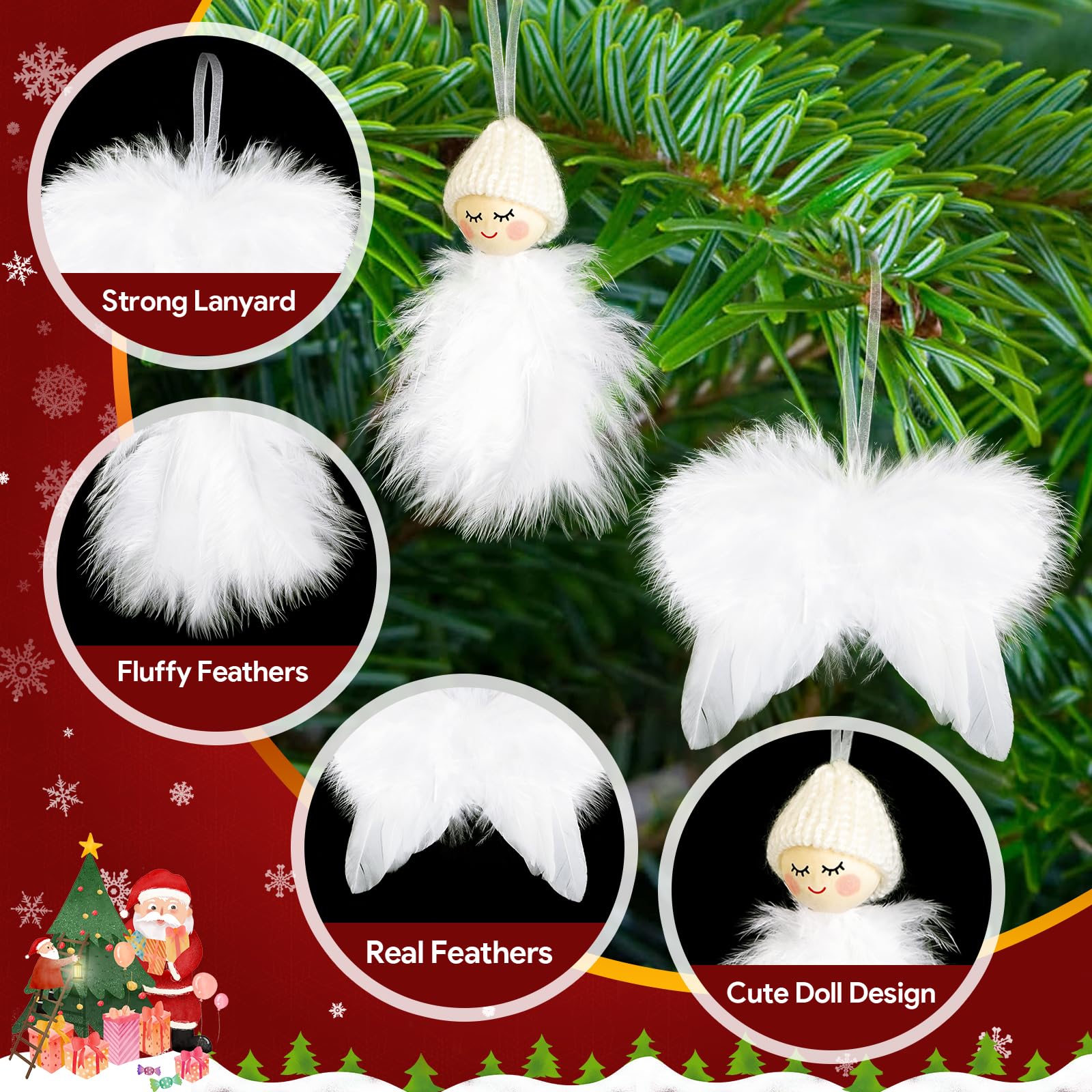 Esvitto Christmas Tree Decorations White Feather, 16 PCS Christmas Ornaments Personalised Angel Wings Hanging Feather, White Xmas Tree Decorations Outdoor and Indoor for Christmas Wedding Home Party - Image 3
