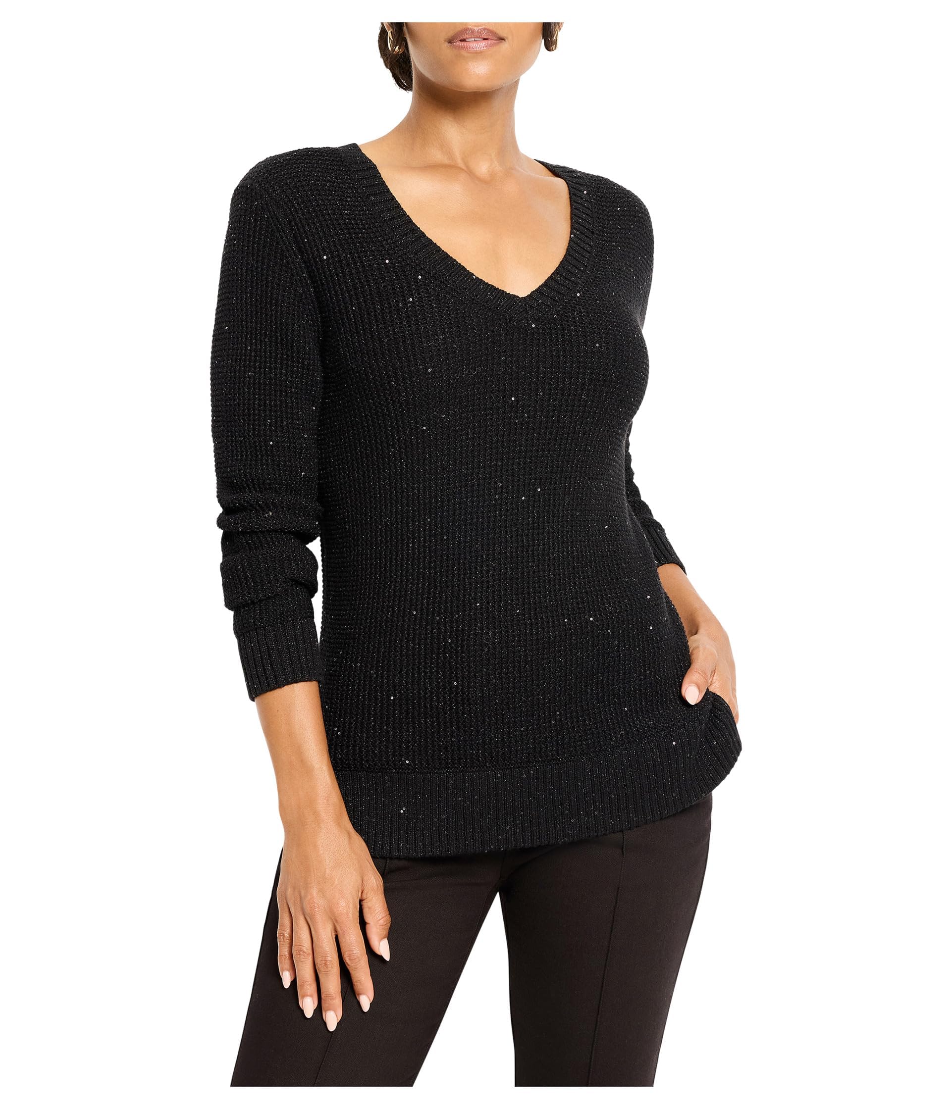 NIC Zoe Womens Shimmer Waffle V-Neck Sweater