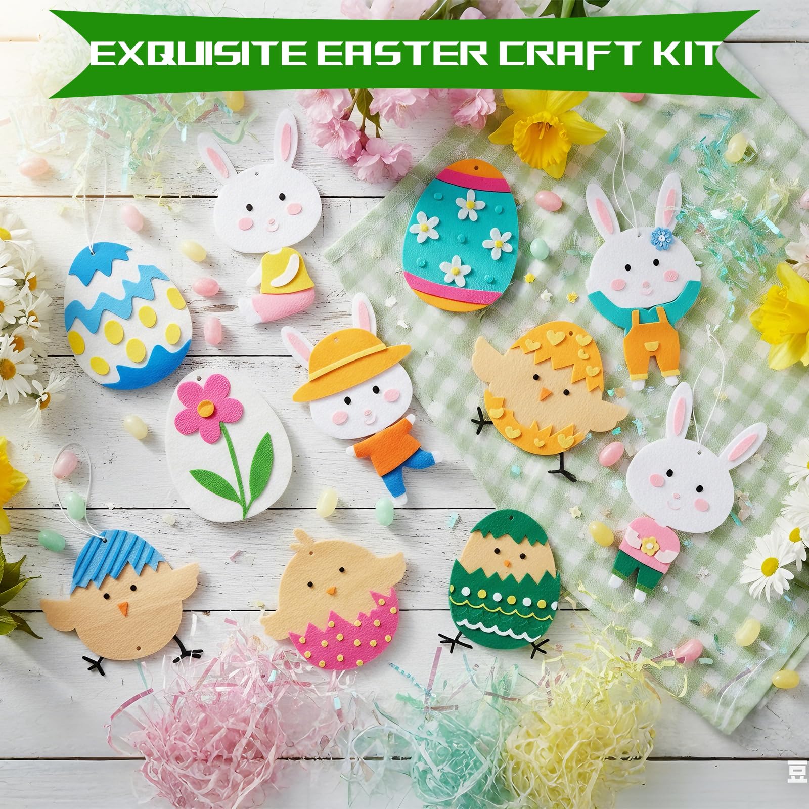 JadeLink Set De Manualidades De Pascua De Fieltro, 12 Piezas Con Conejos, Huevos Y Pollitos, Creativo Y Educativo, Ideal Para Niños Y Niñas En Pascua Y Cumpleaños