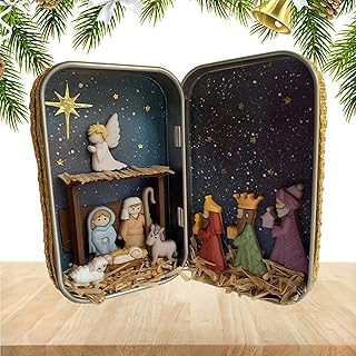 Juego De Belén De Pesebre Navideño, Caja De Nacimiento Belen Navidad De Resina, Decoración De P-ortal De Belen Colorido, A...