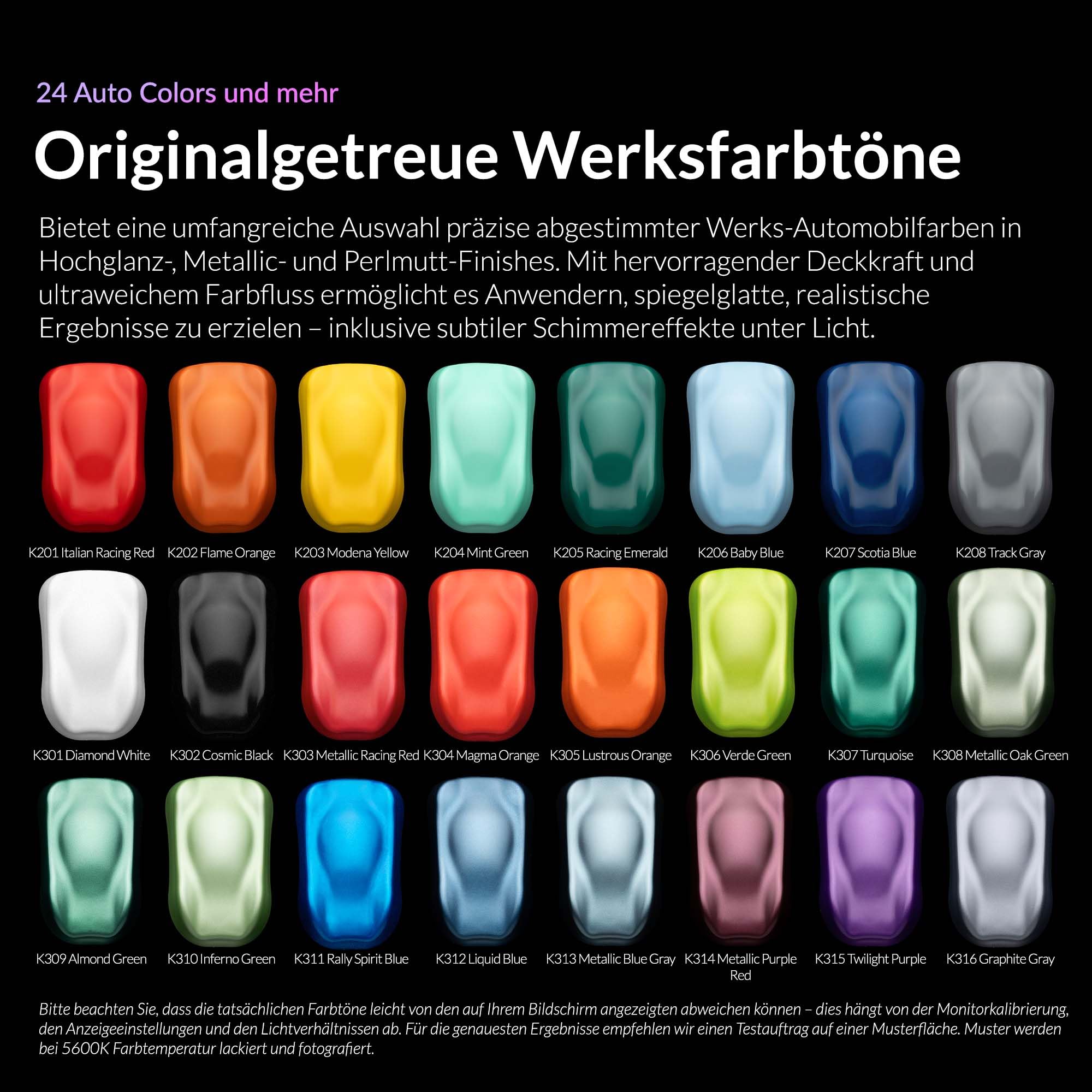Gaahleri Kaleido Auto 24-Color Set – Acryl Airbrush-Paint für Autos, Gundam, Mecha, vorverdünnt, Hochglanz, mit Verdünner & Cleaner
