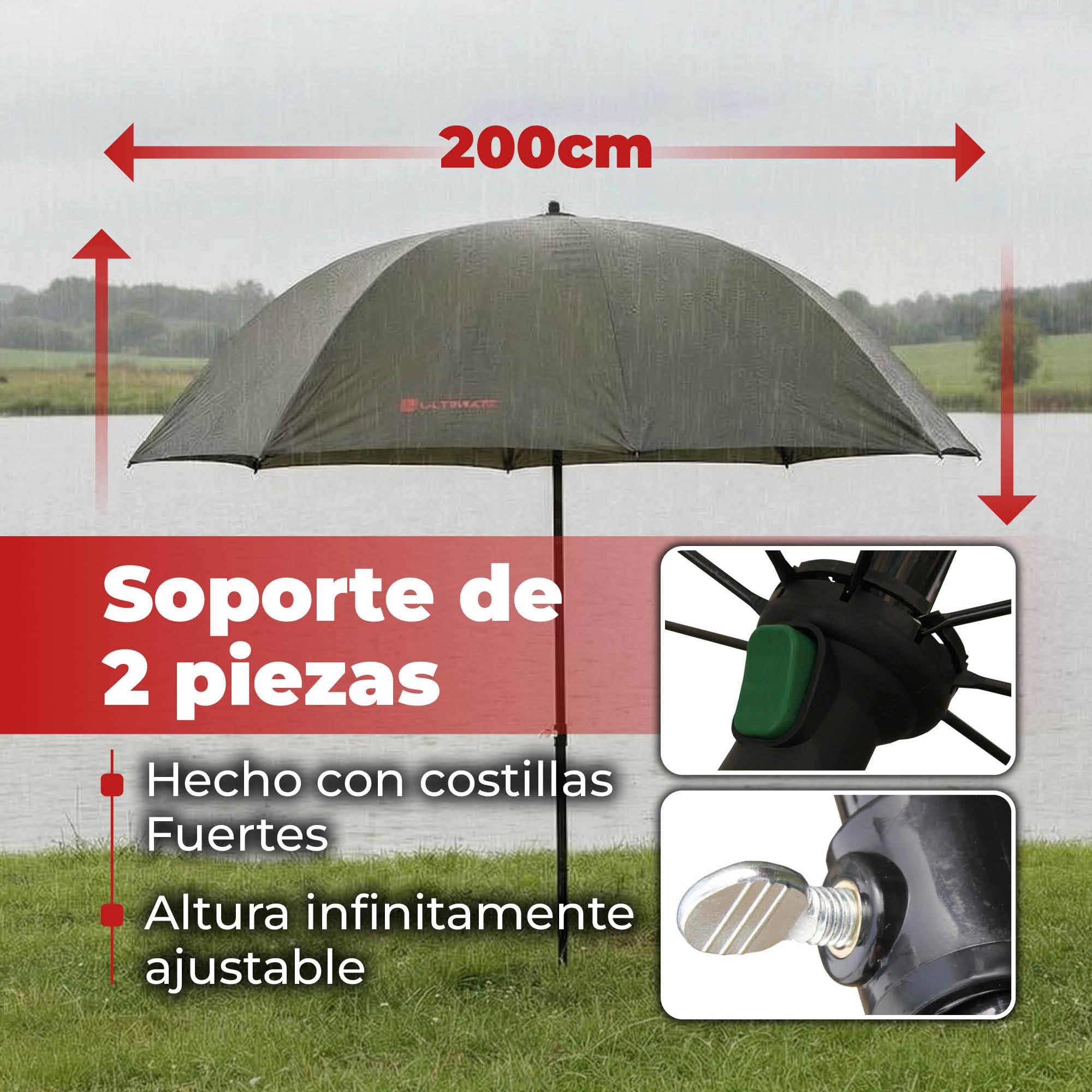 Ultimate 50'' Paraguas con Hoja Lateral Paraguas para Pesca | Sombrilla de Pesca