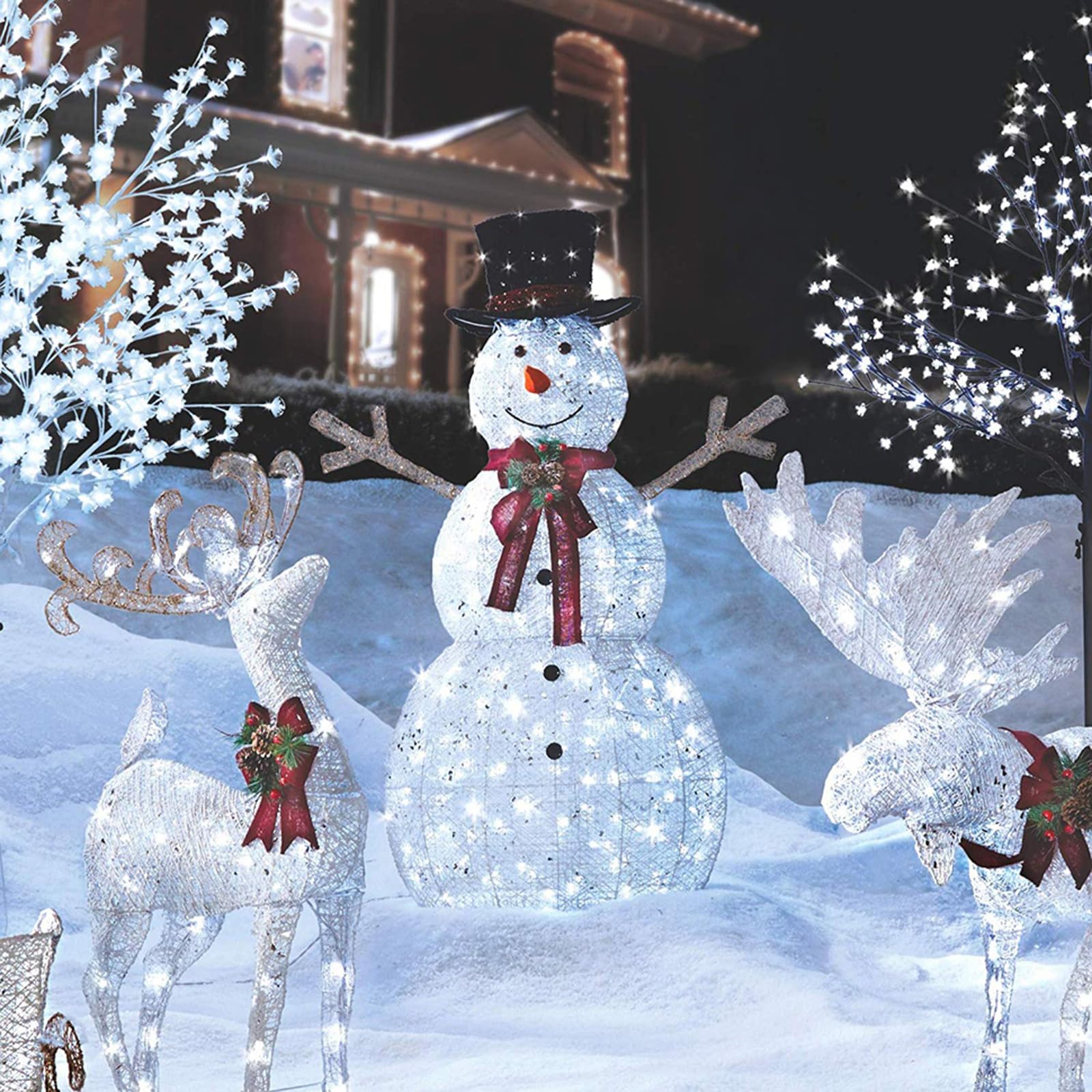 Lot de 2 rideaux lumineux 100 LED à piles 8 modes 1,2 x 1,9 m étanche grand angle LED pour sapin de Noël, patio, portail, cour, fête, mariage et décoration de vacances (LED blanche)