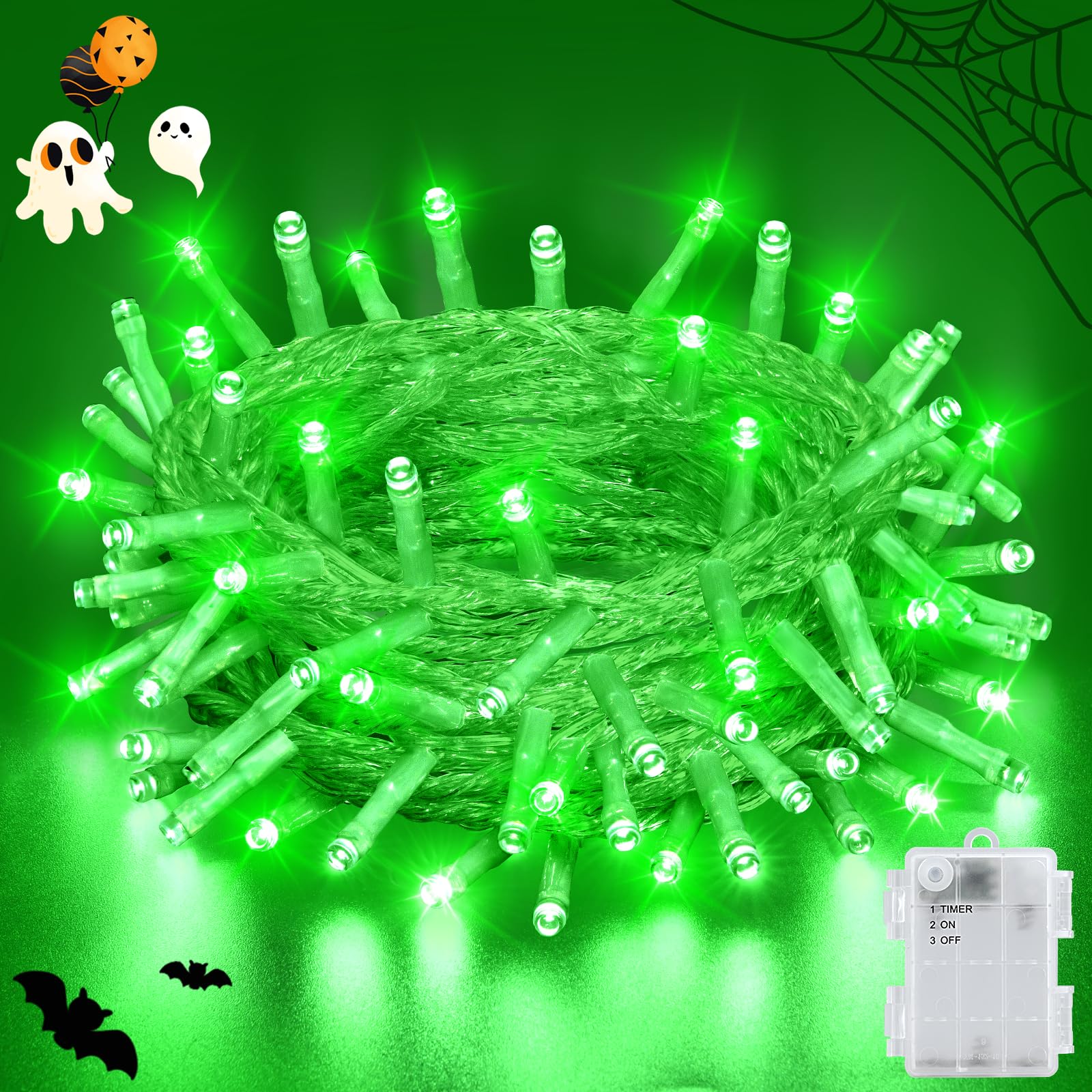 Gcstnn Halloween Decorations Fairy Lights, 5M/16.4FT 50LED Green String Lights IP65 Waterproof Battery Operated with 6h Timer, for Halloween, Porch, Autumn, Window, Fall Decoration