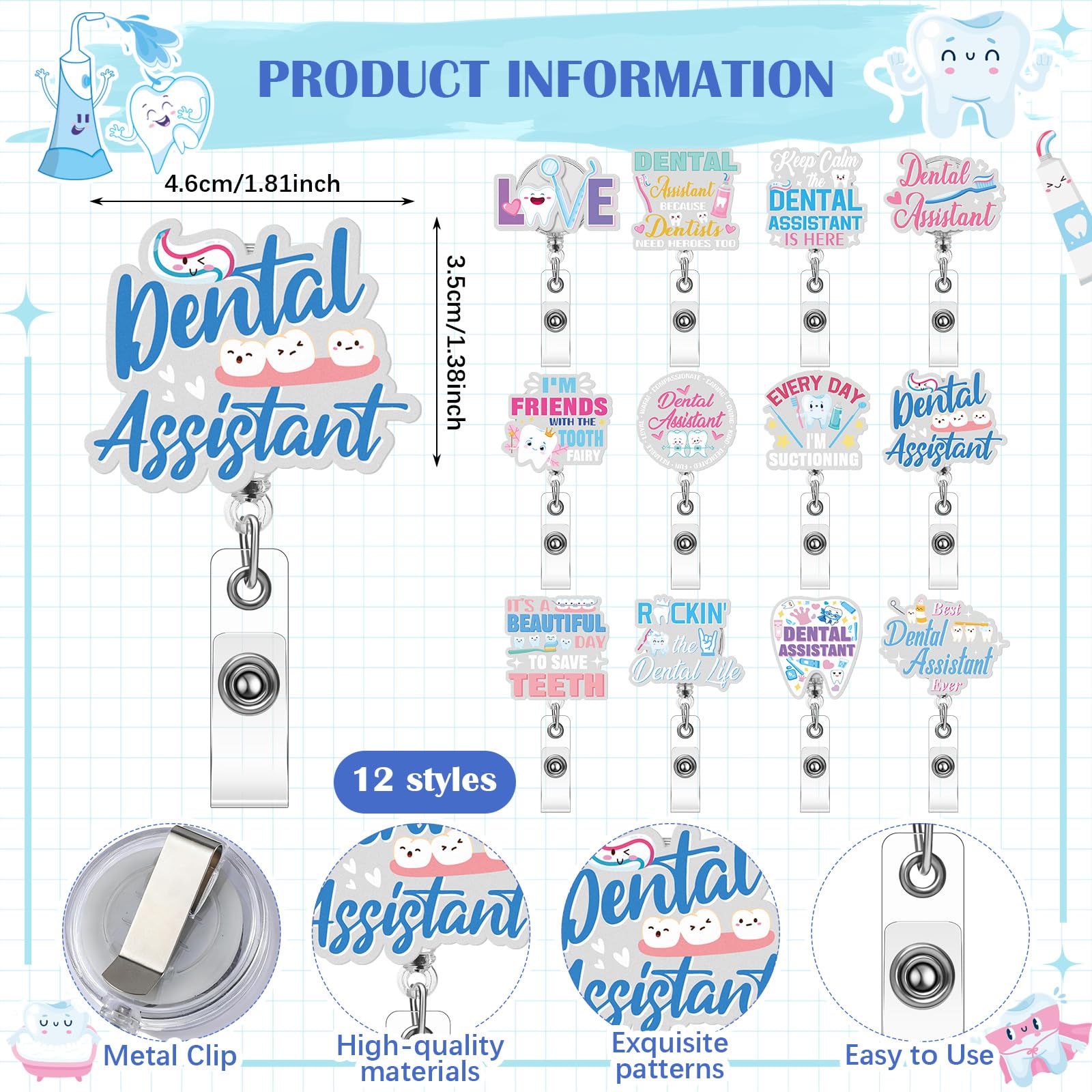 24 Pcs Dental Assistant Appreciation Gifts Bulk 12 Makeup Bag 12 Retractable Badge Reels Toothbrush Tooth Medical Gift for Dentist Hygienist Student Assistant