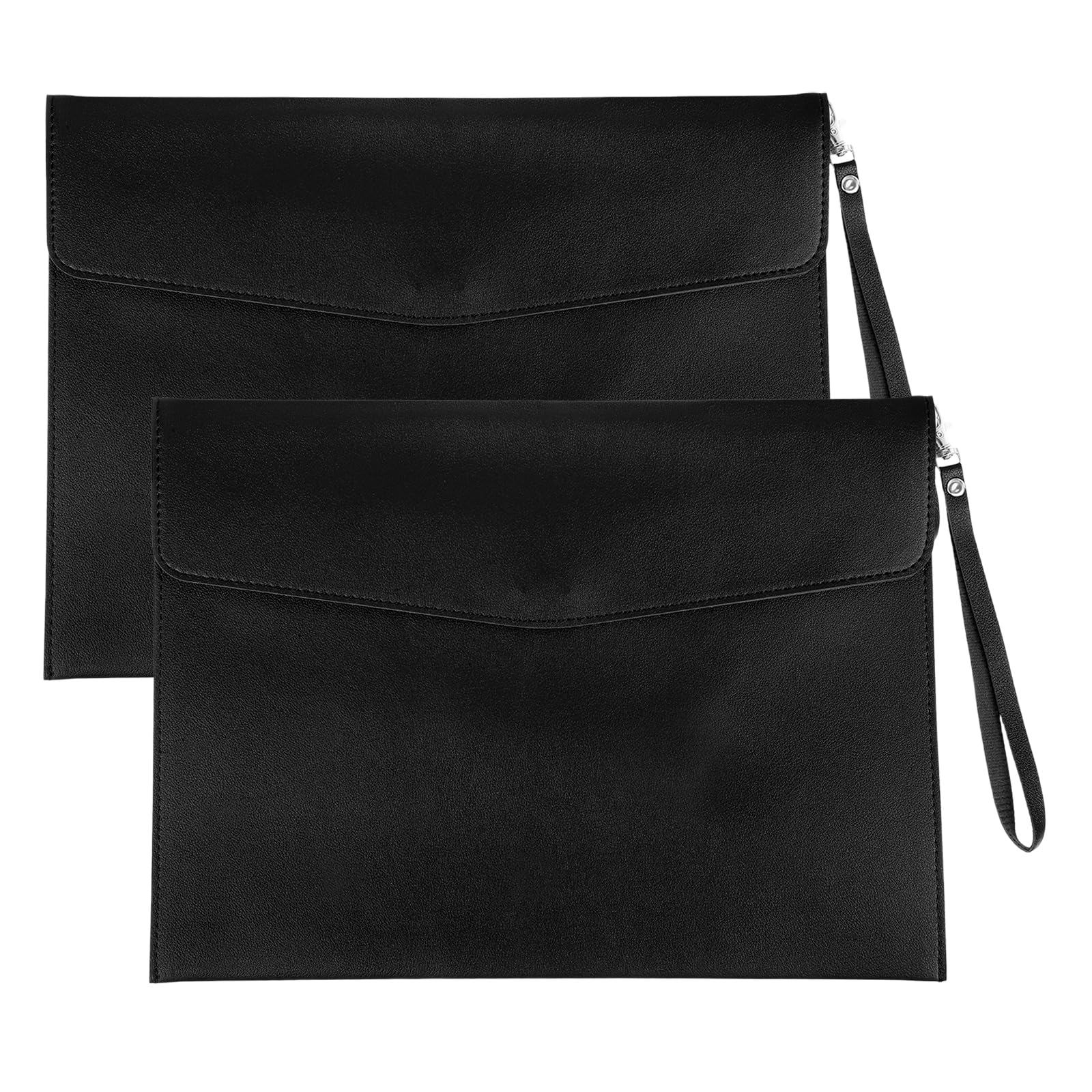 PATIKIL 2Pcs PU Leather A4 File Folder, Document Holder Envelope Waterproof Napa Texture Filing Organizer Portfolio Folder Case with Magnetic Snap and Handle for Home Office, Black