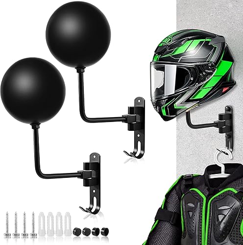 Lezcufer Soporte para casco de pared, con rotación de 180, soporte para casco de motocicleta con 2 ganchos, gancho para casco de motocicleta,