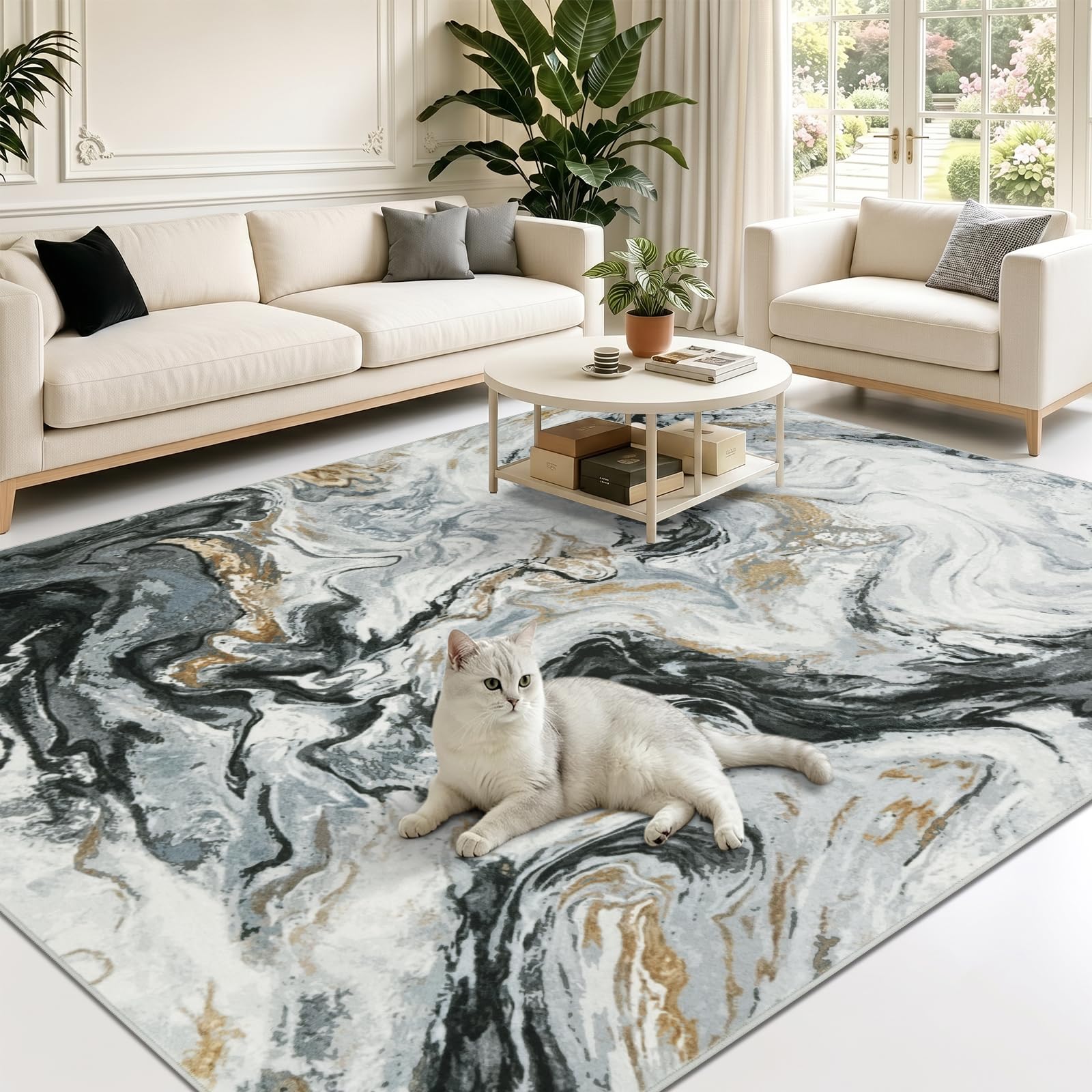 Famibay Washable Rugs Living Room 120 x 170 cm Black Area Rug for Bedroom — image 1