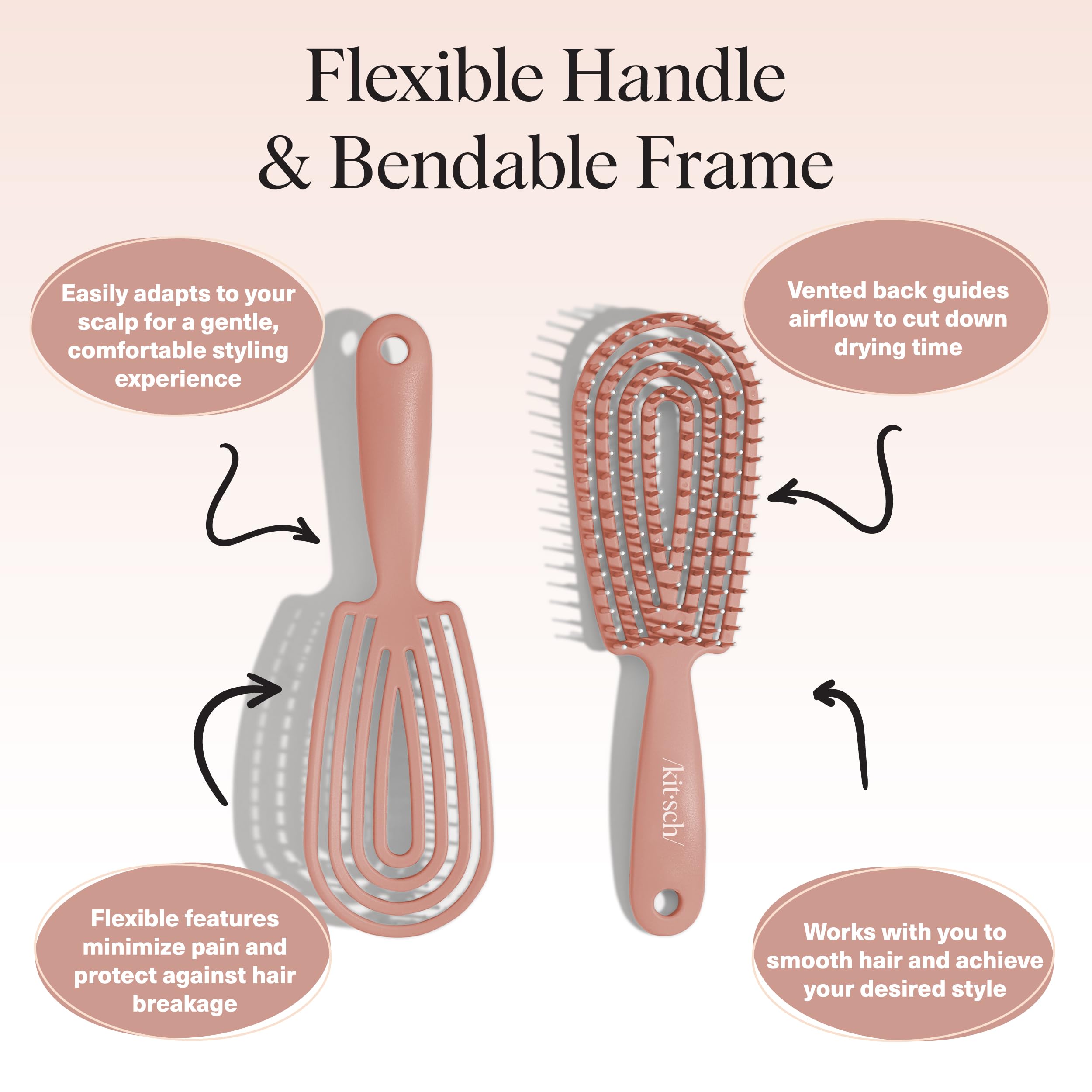 Kitsch Detangler Brush – Flexible Curly Hair Brush for Women, Men & Kids | Detangling Hairbrush with Bendable Frame and Ultra-Smooth Bristles for Wet or Dry Strands - Terracotta