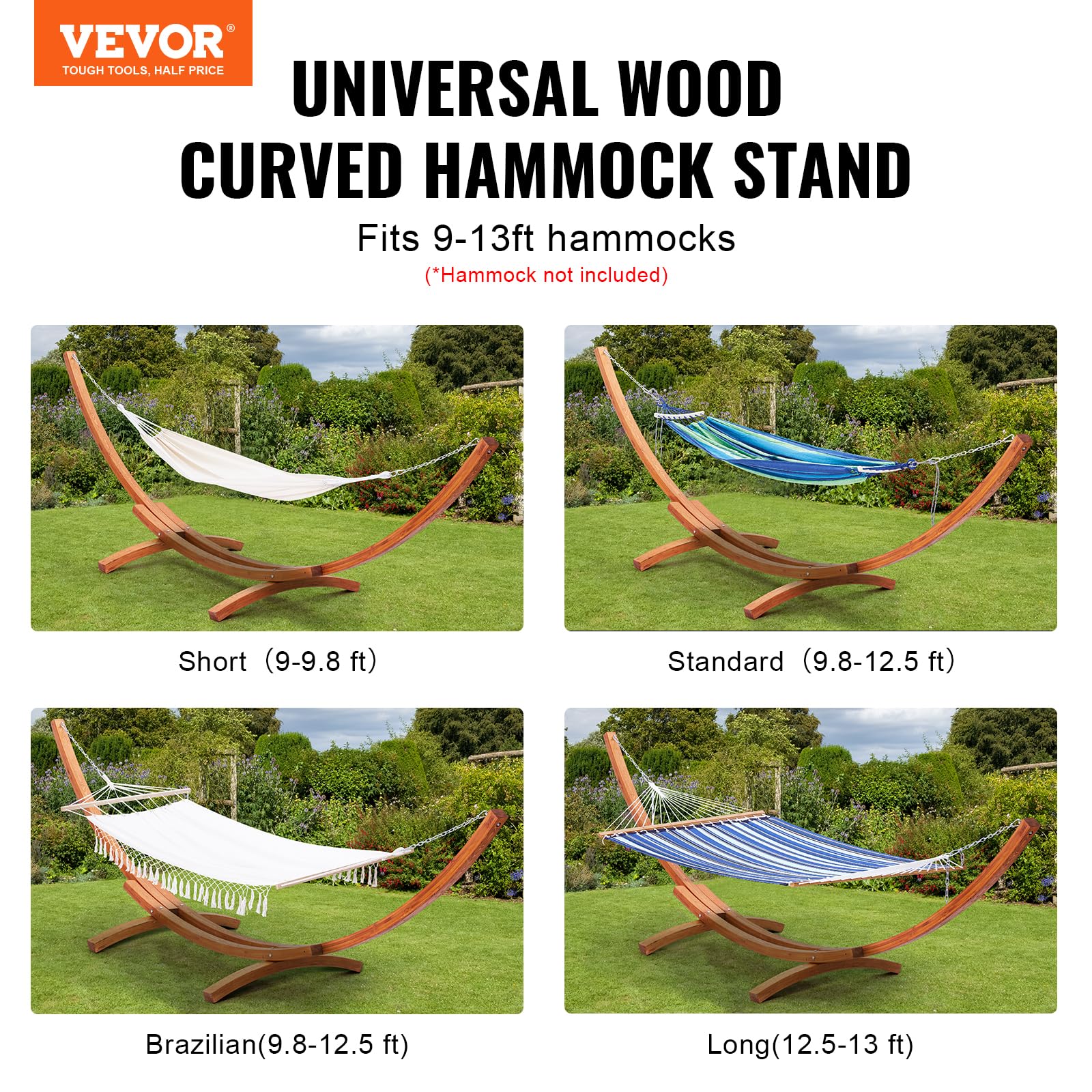 VEVOR Support de Hamac en Bois, Charge 215 kg, Cadre Universel pour Hamacs 2,8-3,9 m, Réglable